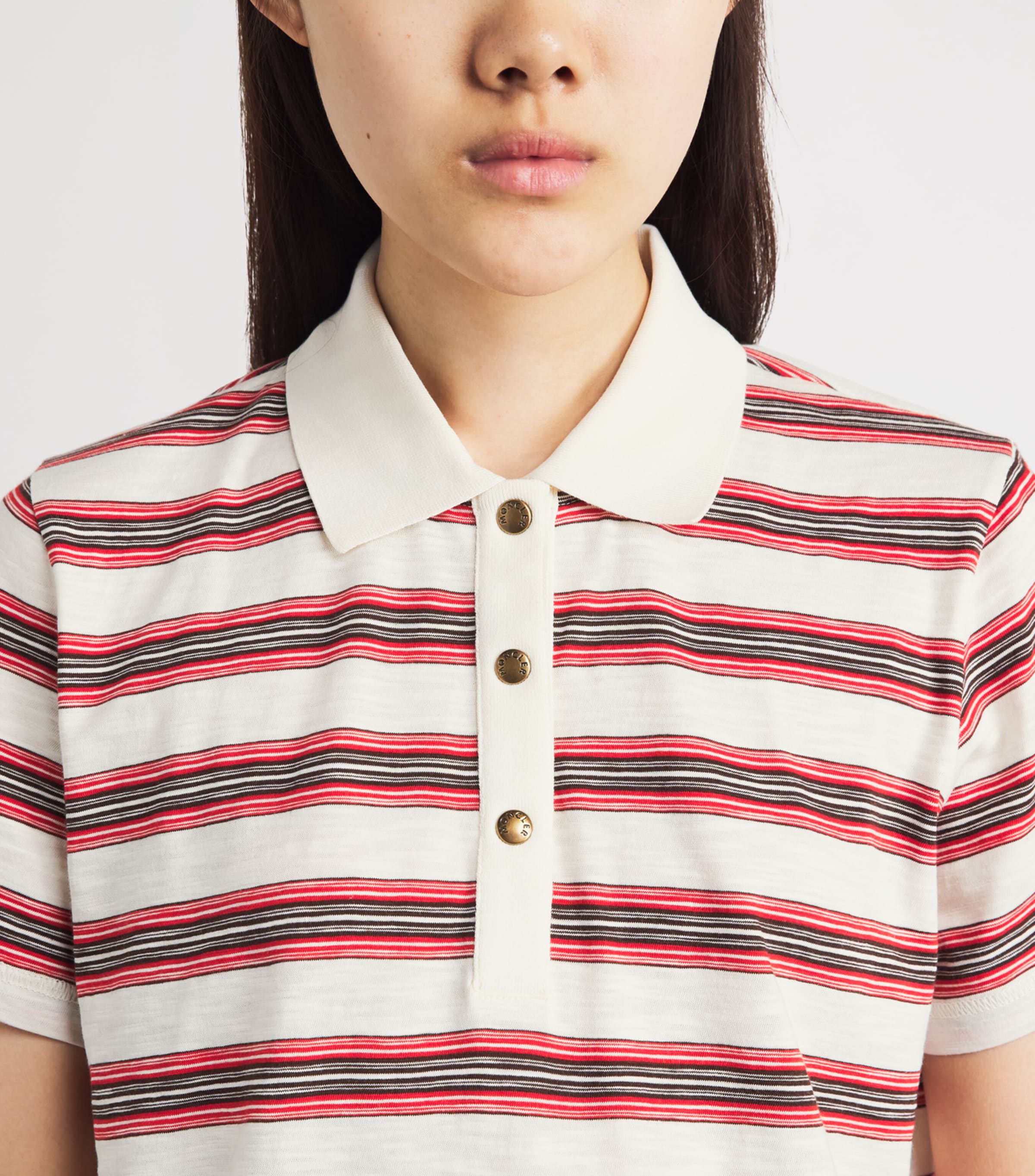 Moncler Womens Cotton Stripe Polo Shirt Image 3