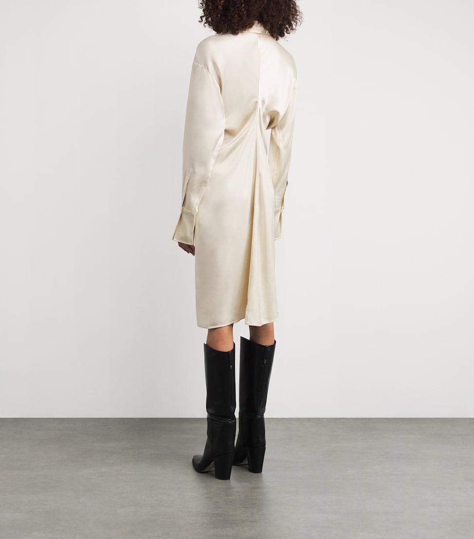 Satin Slouch-Waist Shirt Dress 007 SNOW Image 4