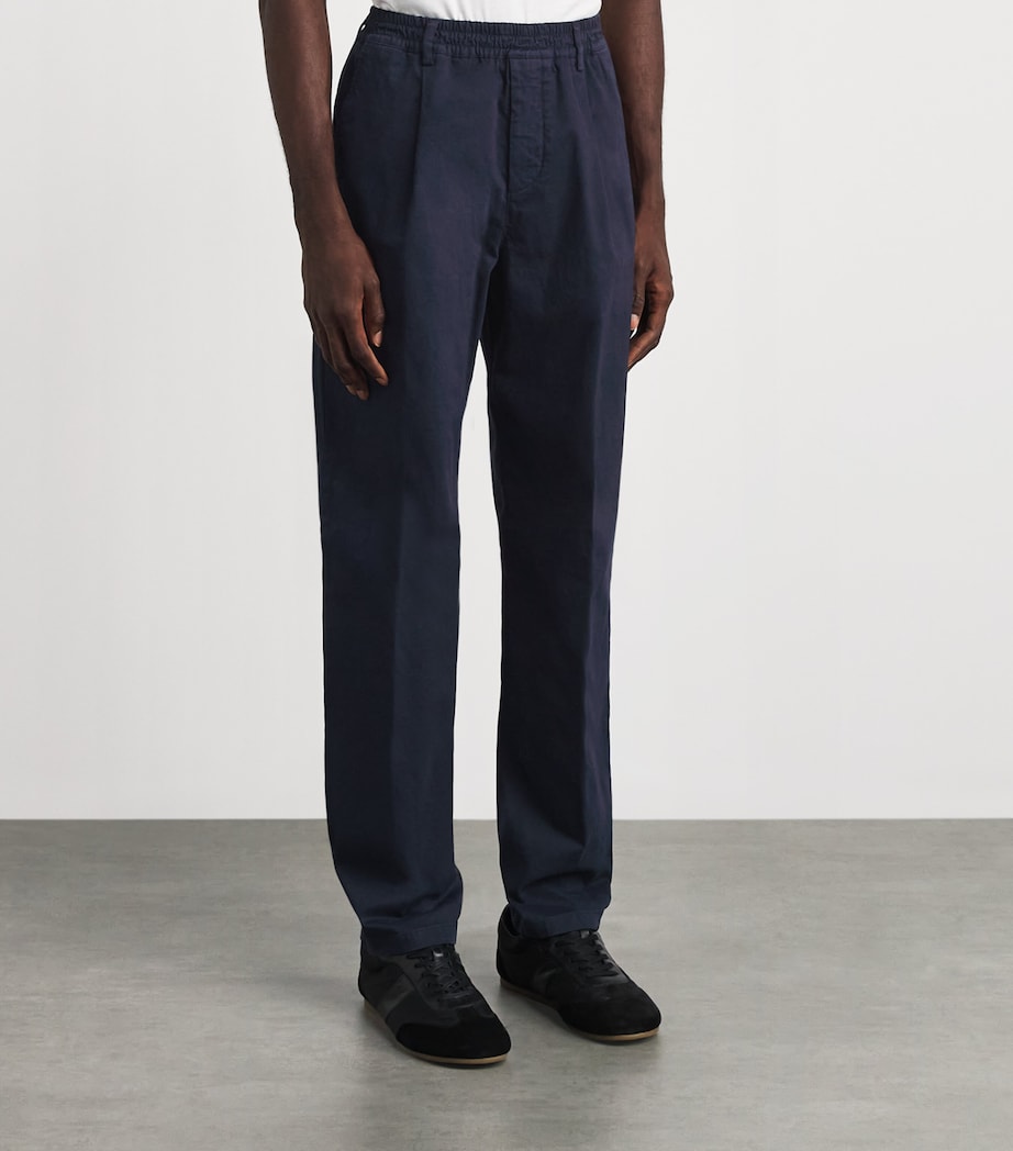Eleventy Mens Stretch-Cotton Pleated Straight Trousers Blu Image 4