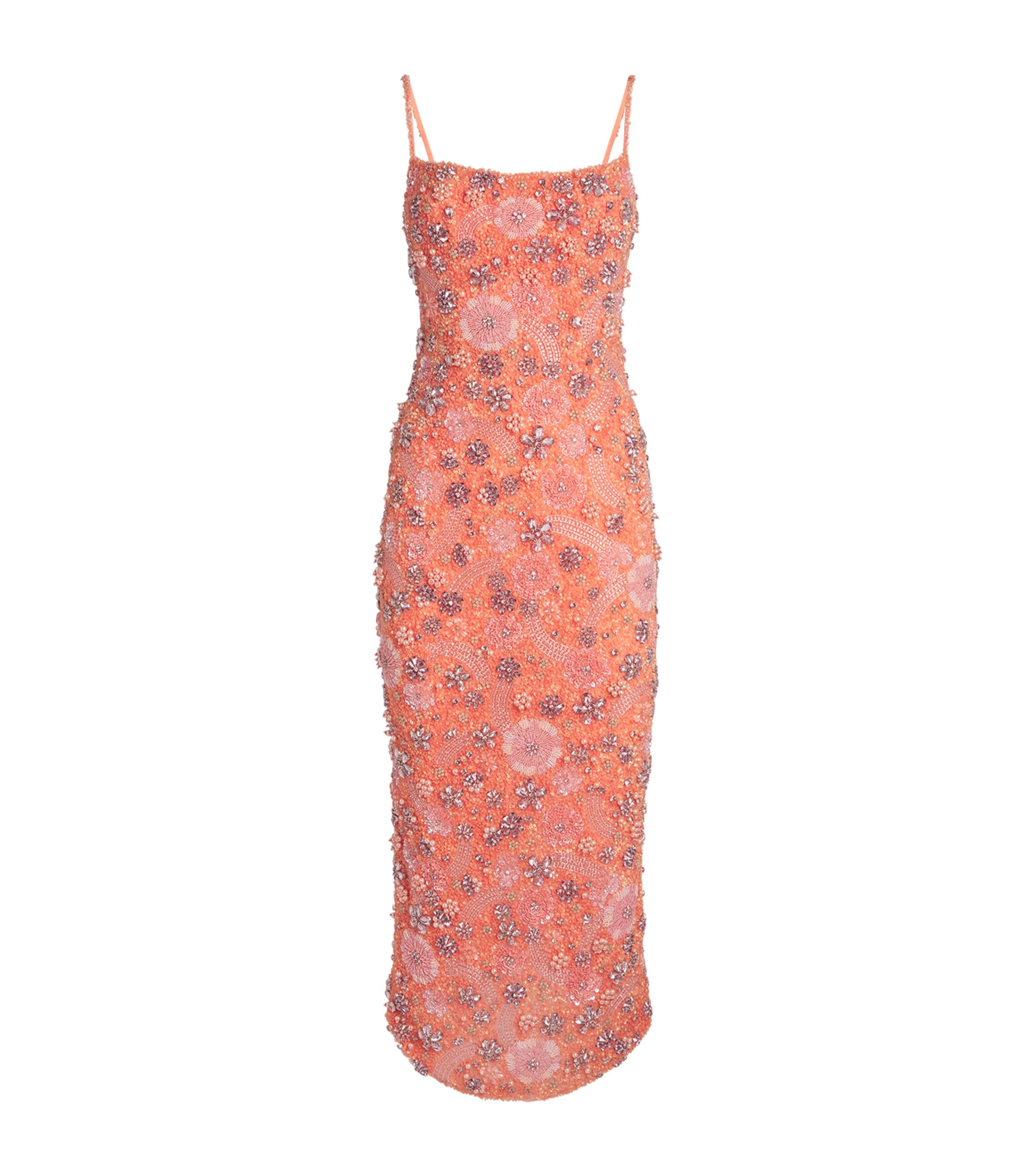 Rachel Gilbert Embellished Francesca Flower Midi Dress Peach