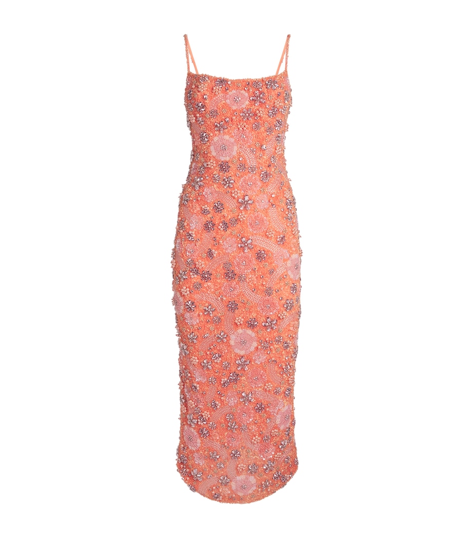 Rachel Gilbert Womens Embellished Francesca Flower Midi Dress Peach Image 1
