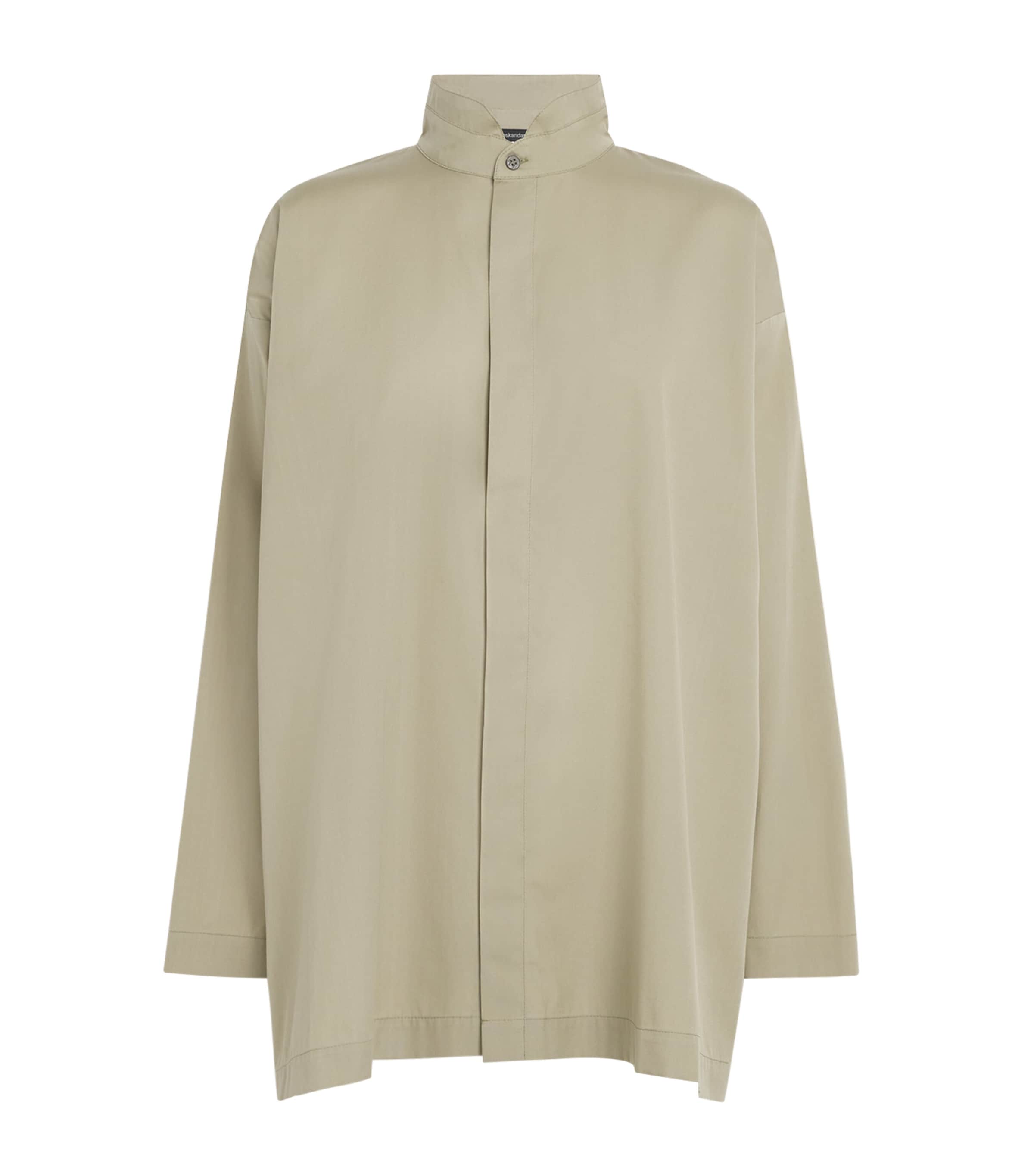 Eskandar Cotton Slim Double Stand-collar Shirt In Gray