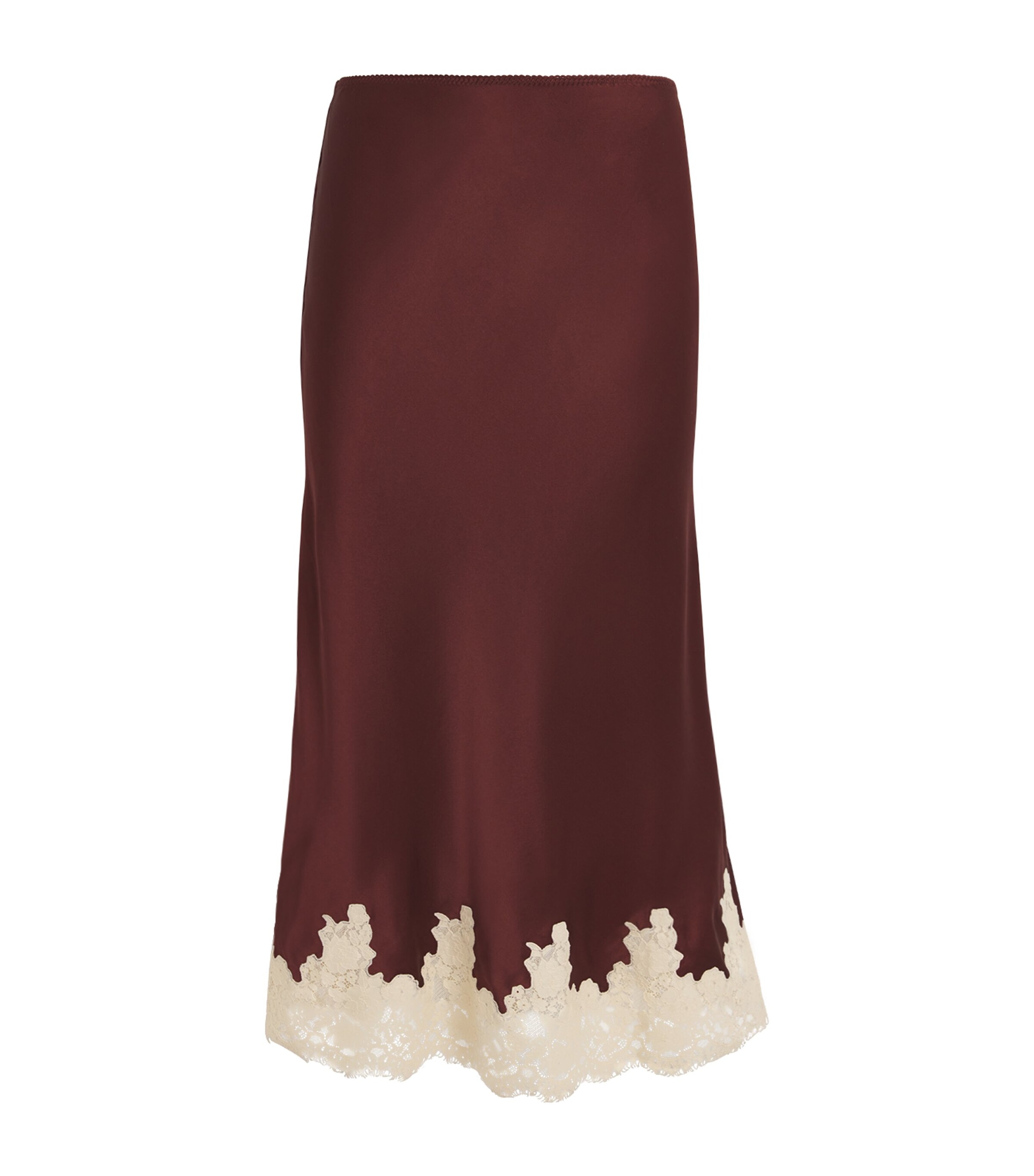 Silk Lace-Trim Elowen Midi Skirt CAFÉ Image 1