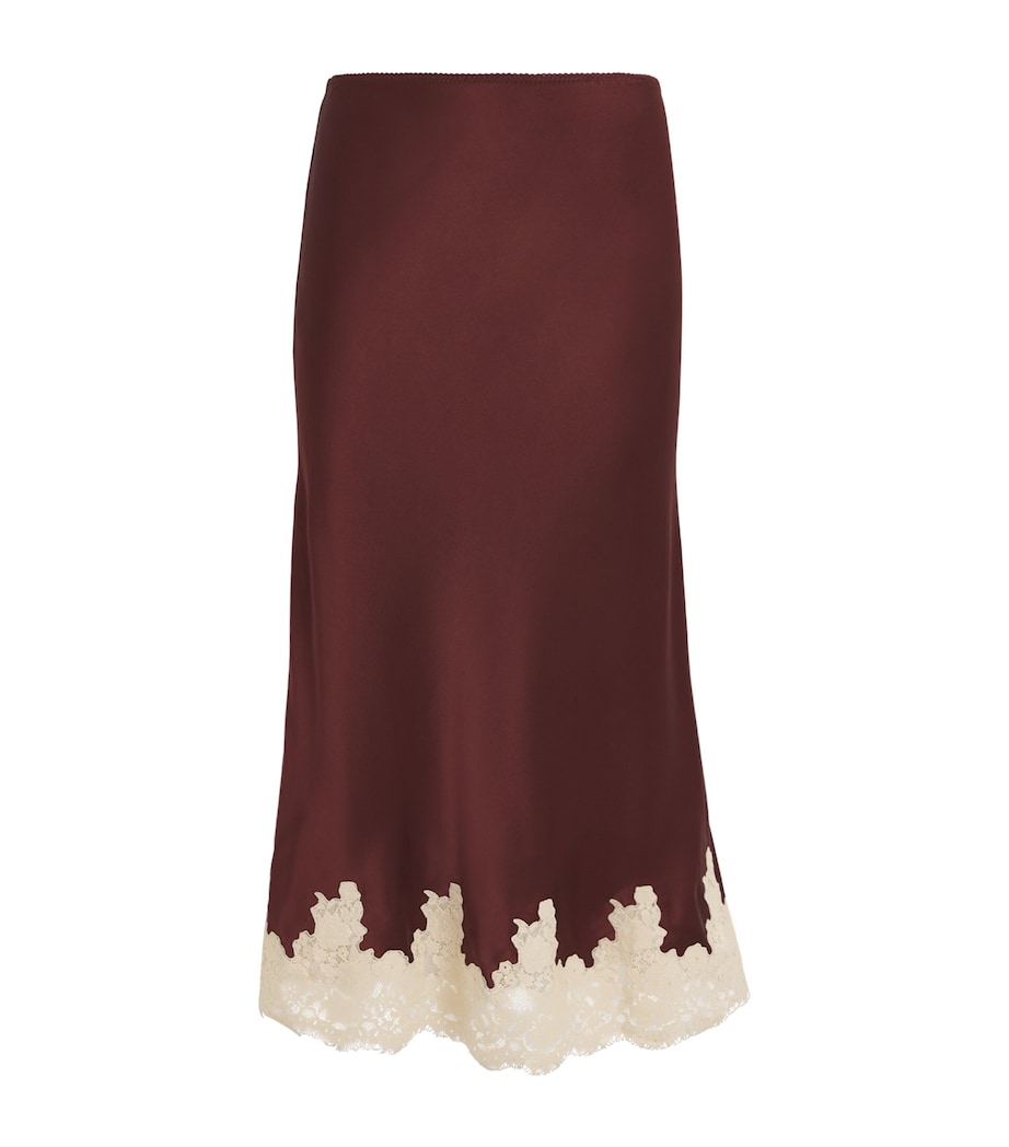 Silk Lace-Trim Elowen Midi Skirt CAFÉ Image 1