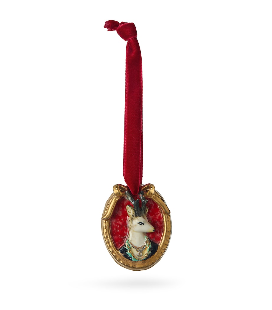 Porcelain Deer Cameo Tree Decoration RED Image 1