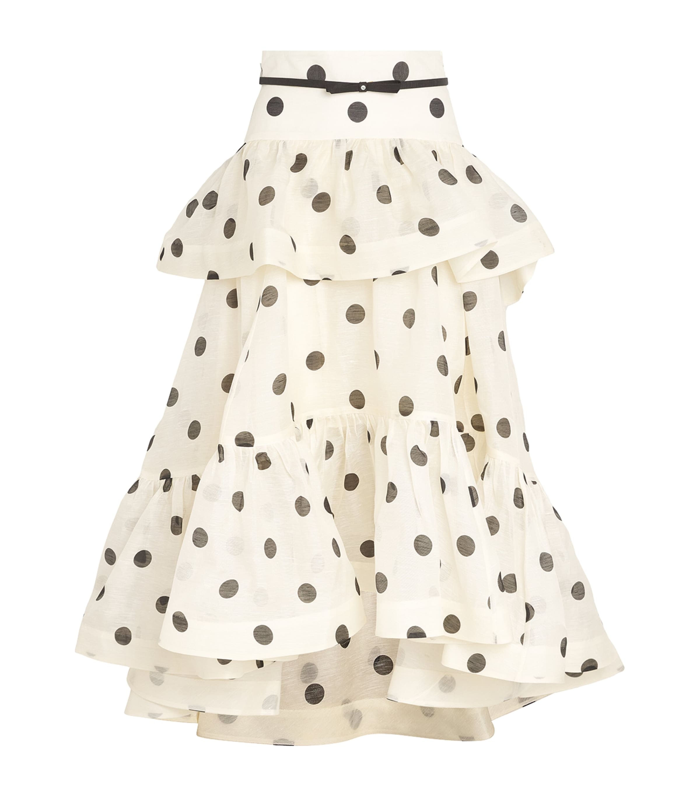 Zimmermann Womens Cream Black Dot Crush High-low Tiered Linen And Silk-blend Midi Skirt Xs In Ivory