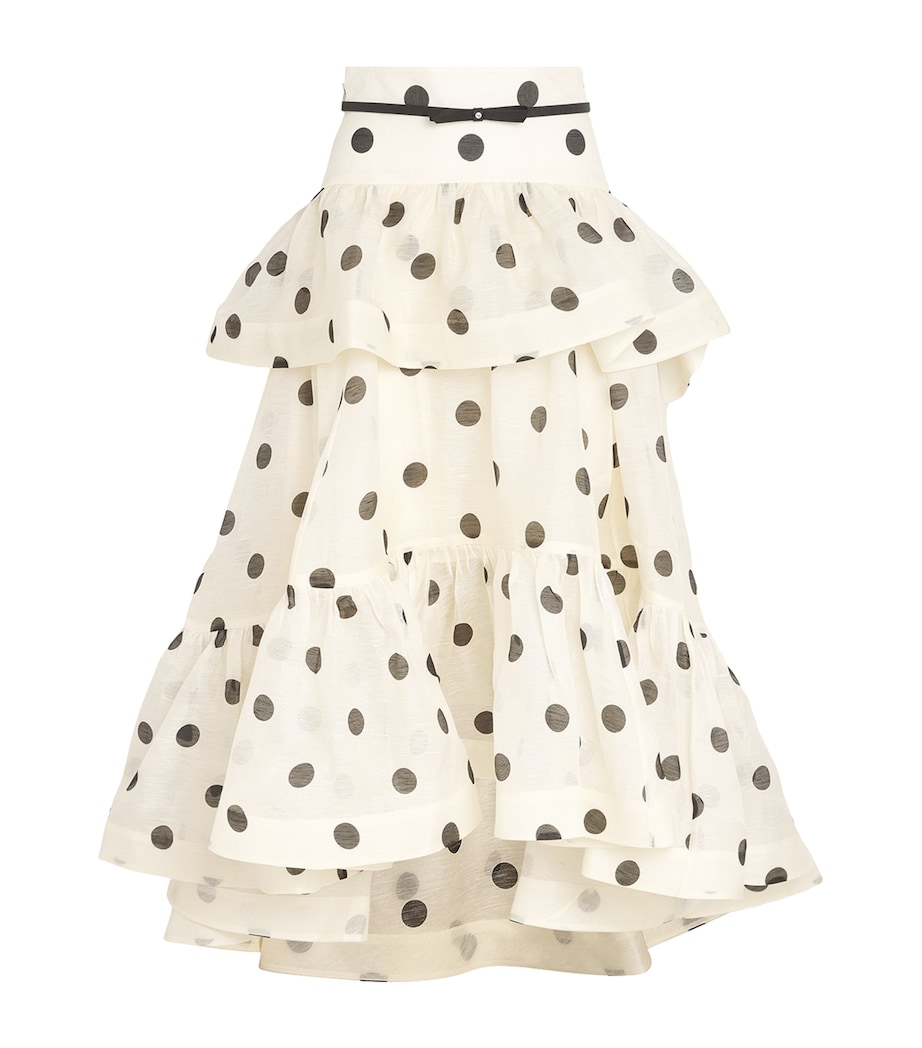 Zimmermann Womens Linen-Silk Tiered Midi Skirt Cmbldtcrm/black Dot Image 1