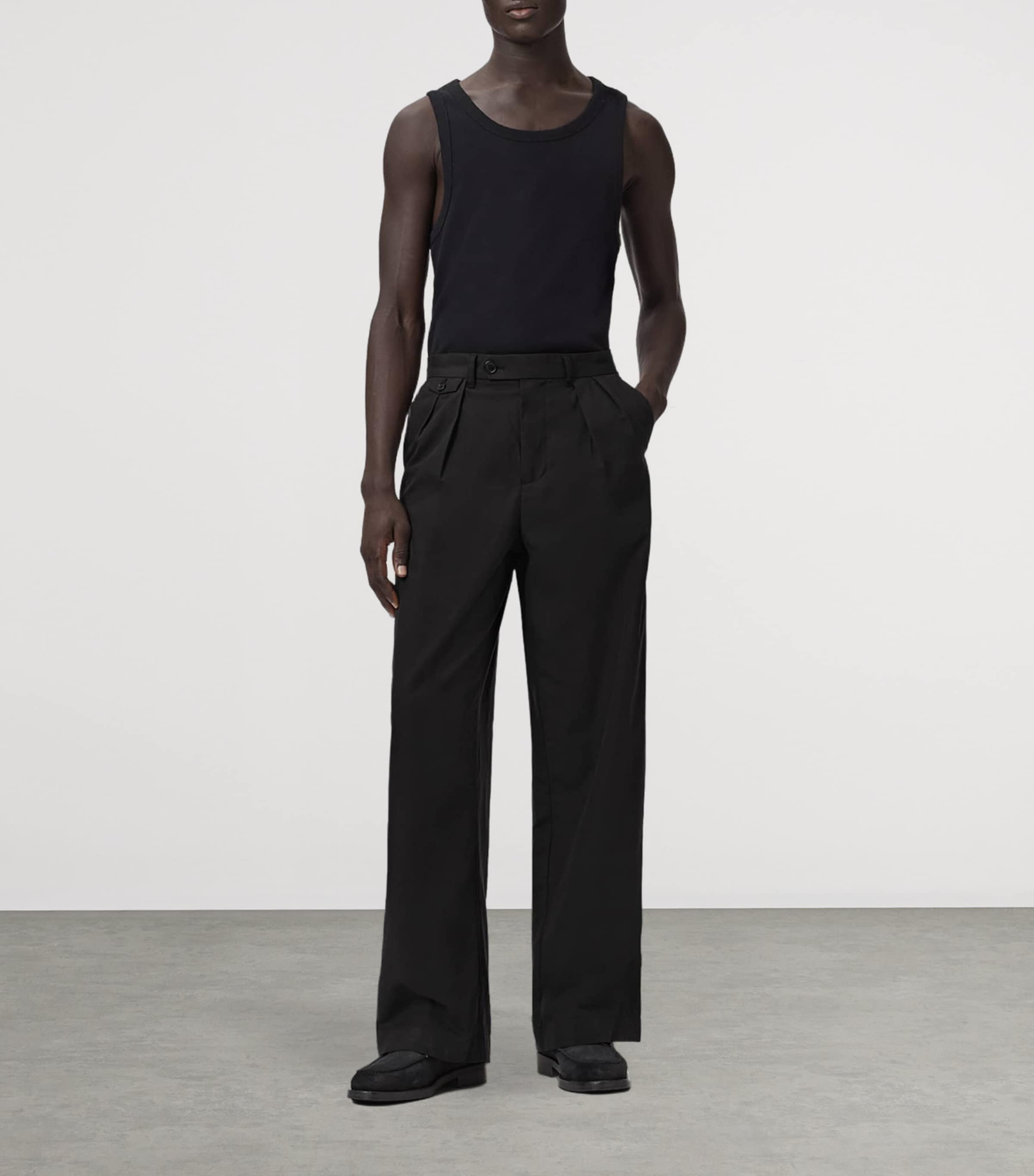 AllSaints Mens Organic Cotton-Blend Conway Trousers Tanner Black Image 2