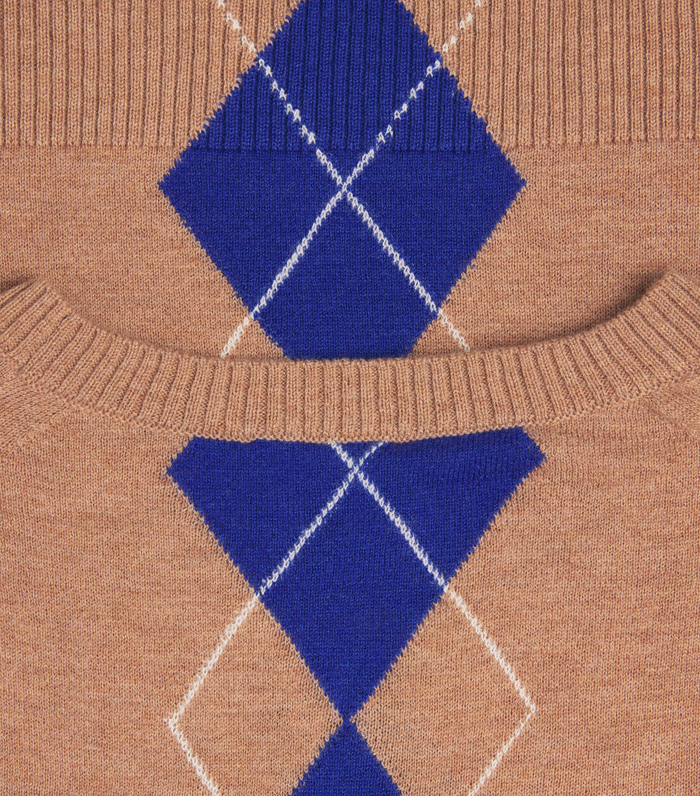 ME+EM Womens Wool-Cashmere Argyle T-Shirt Camel/deep Blue Image 6