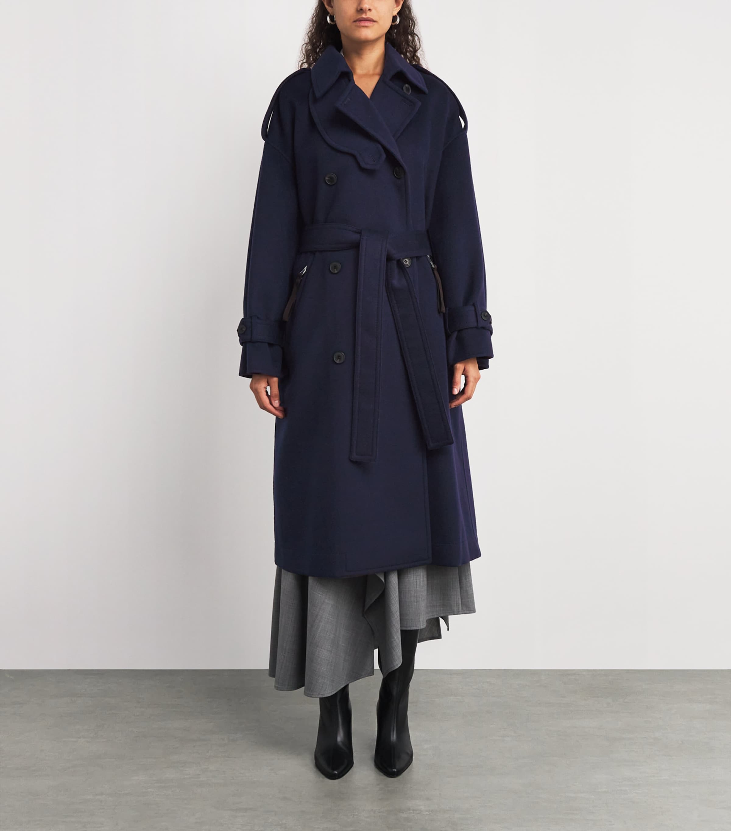 Virgin Wool Double-Breasted Coat NAVY Image 3