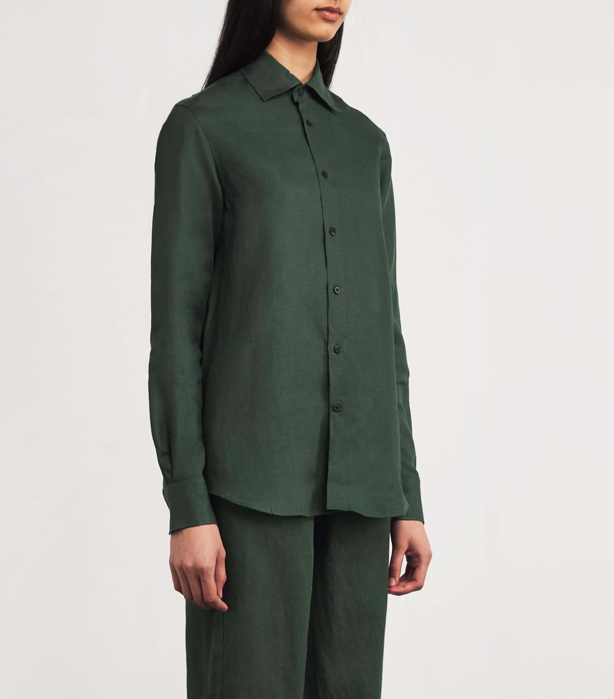 With Nothing Underneath Womens Linen The Boyfriend Shirt Hunter Green Image 3