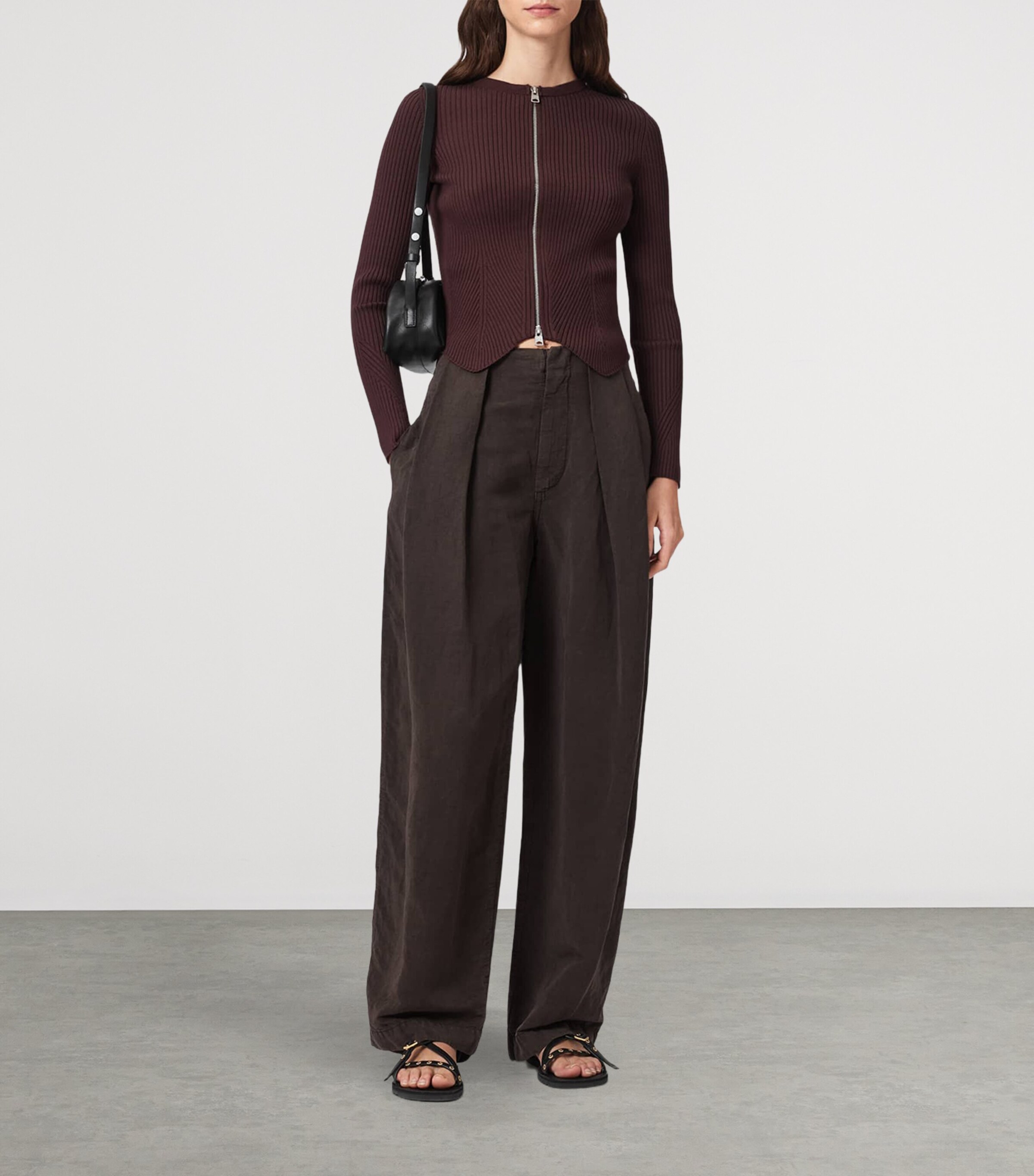 AllSaints Ribbed Cruz Cardigan Burnt Brown Image 5