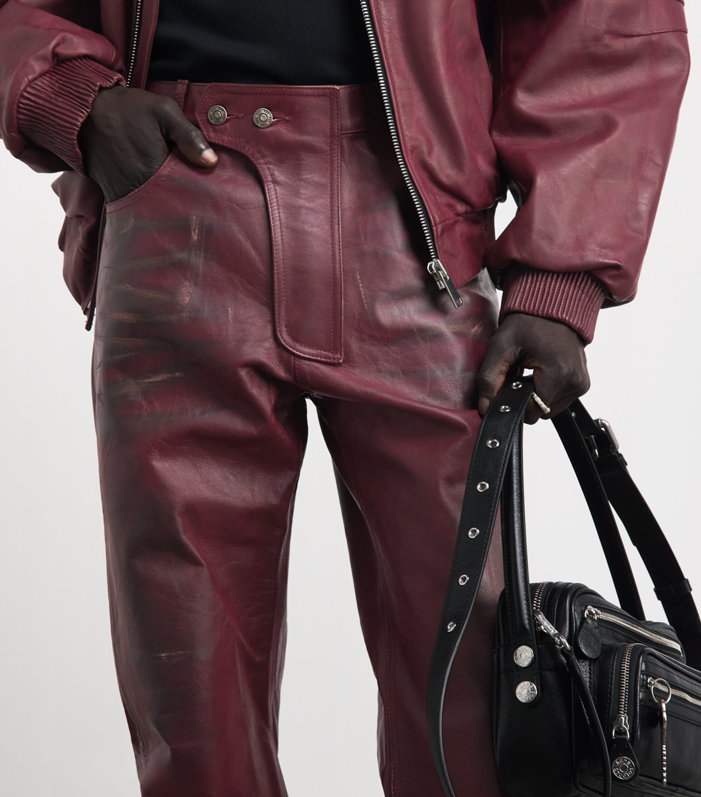 424 Mens Leather Moto Trousers Pigeon Bld Image 3