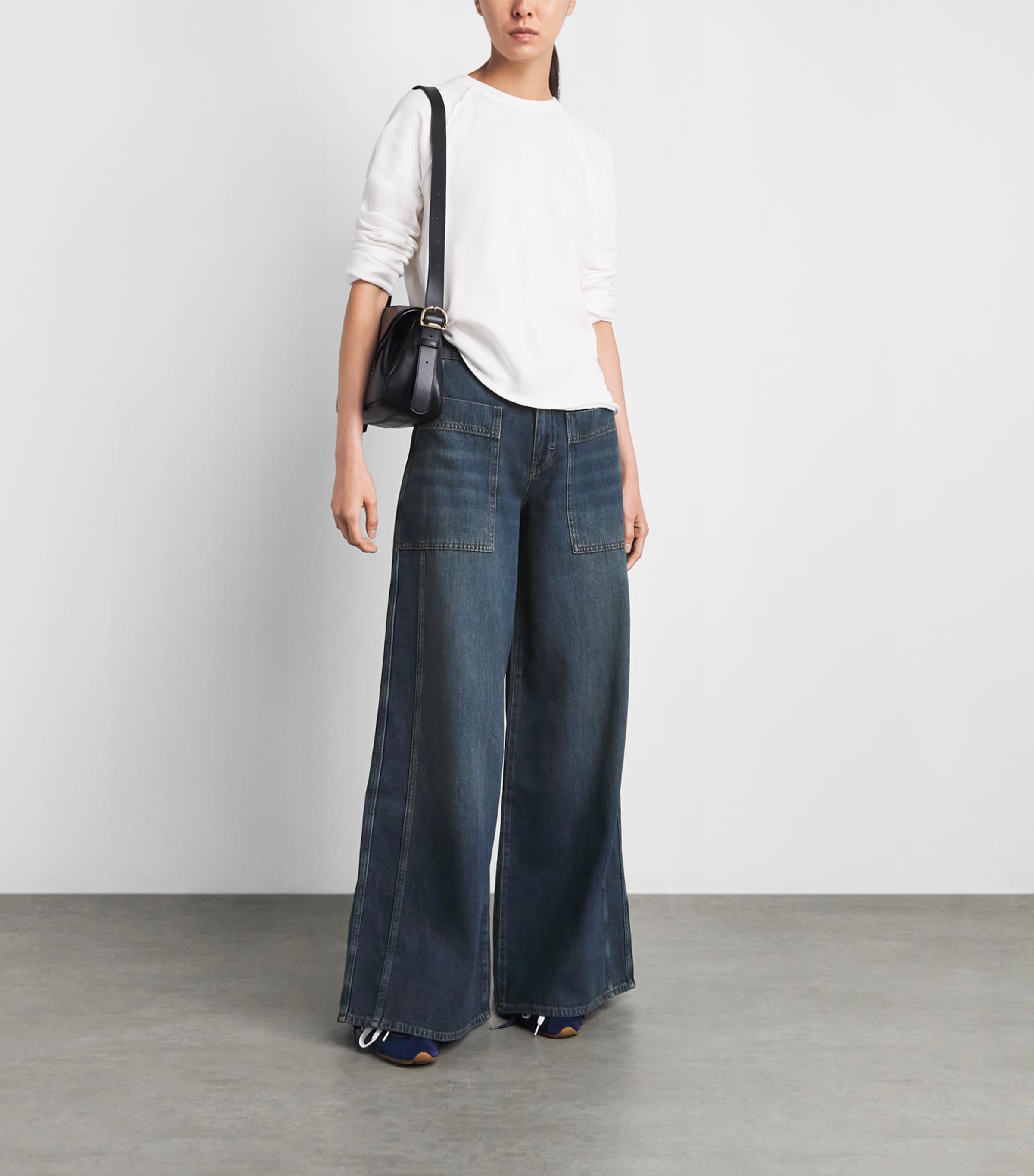 ME+EM Womens Mid-Rise Super Wide-Leg Jeans Authentic Dark Wash Image 2