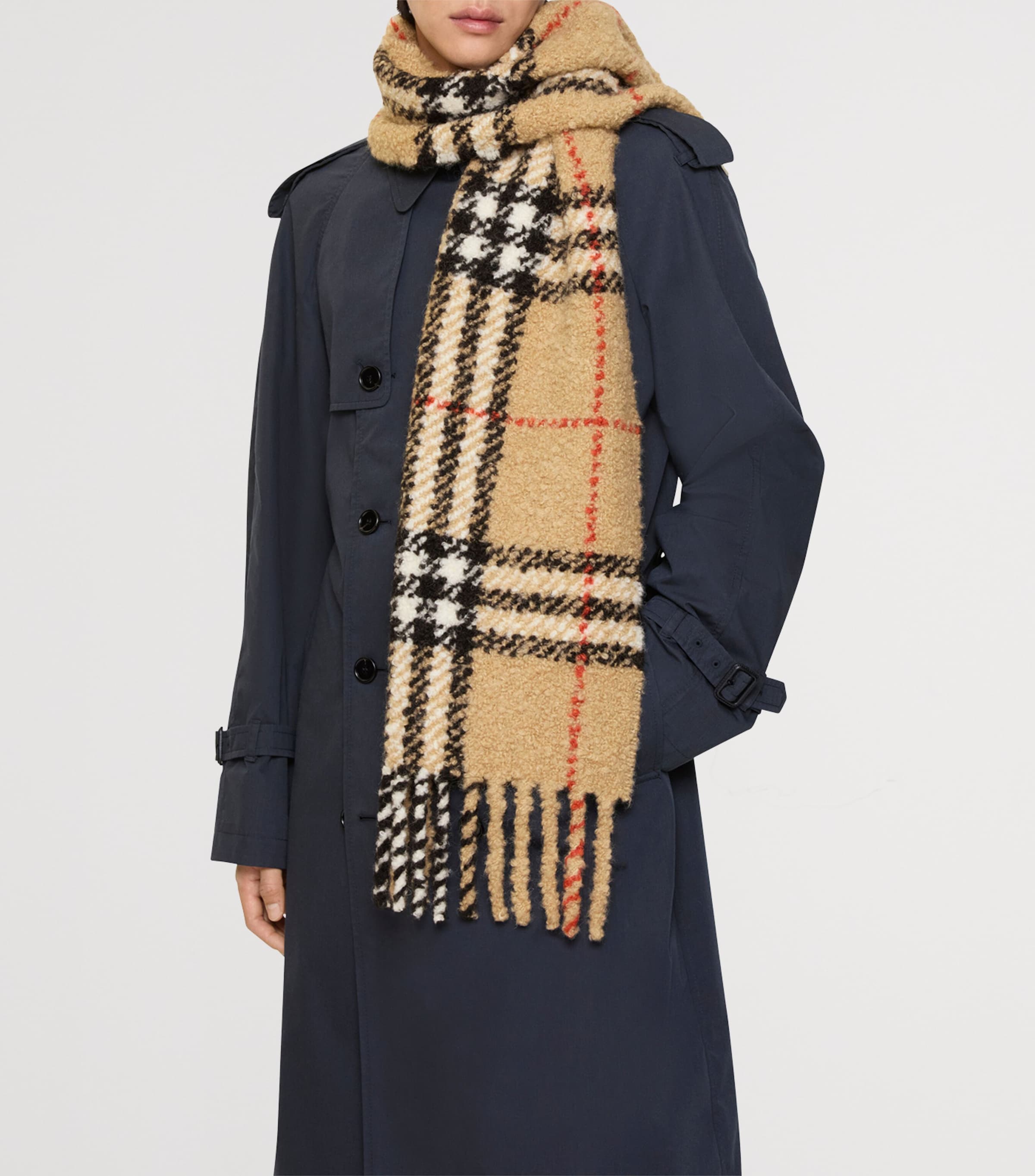 Burberry Alpaca-Wool Bouclé Check Scarf Sand Image 6