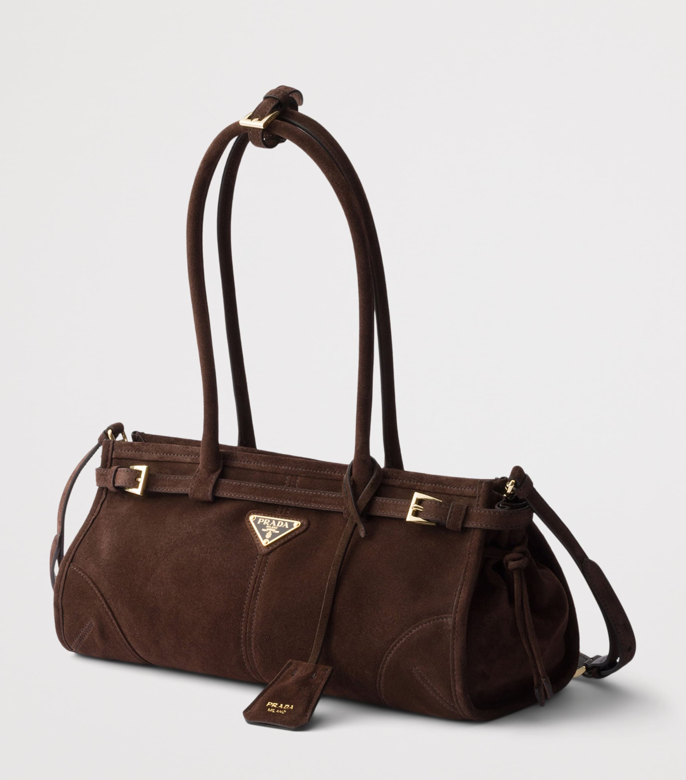 Prada Medium Suede Bonnie Shoulder Bag Brown Image 2