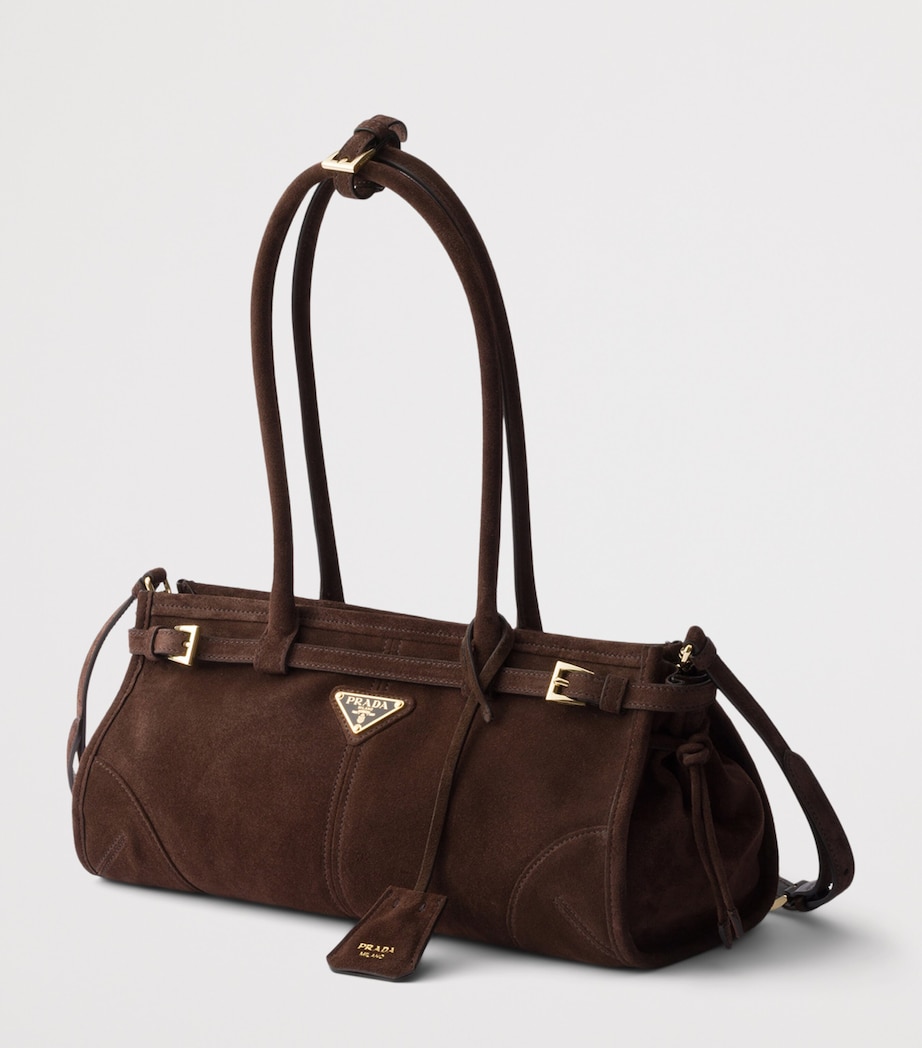 Prada Medium Suede Bonnie Shoulder Bag Brown Image 2