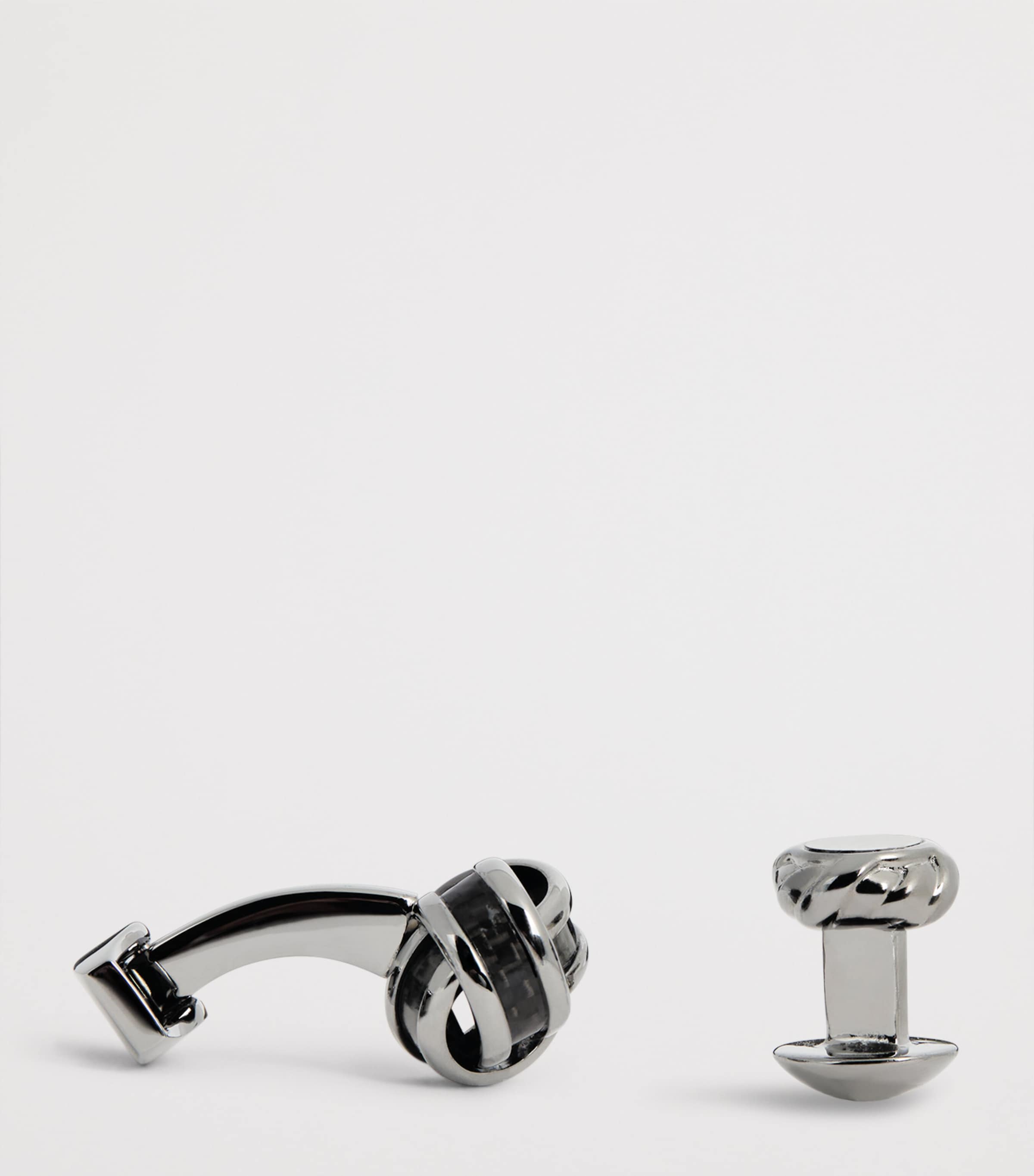 Carbon Fibre Knot Cufflinks and Stud Set BLACK Image 4