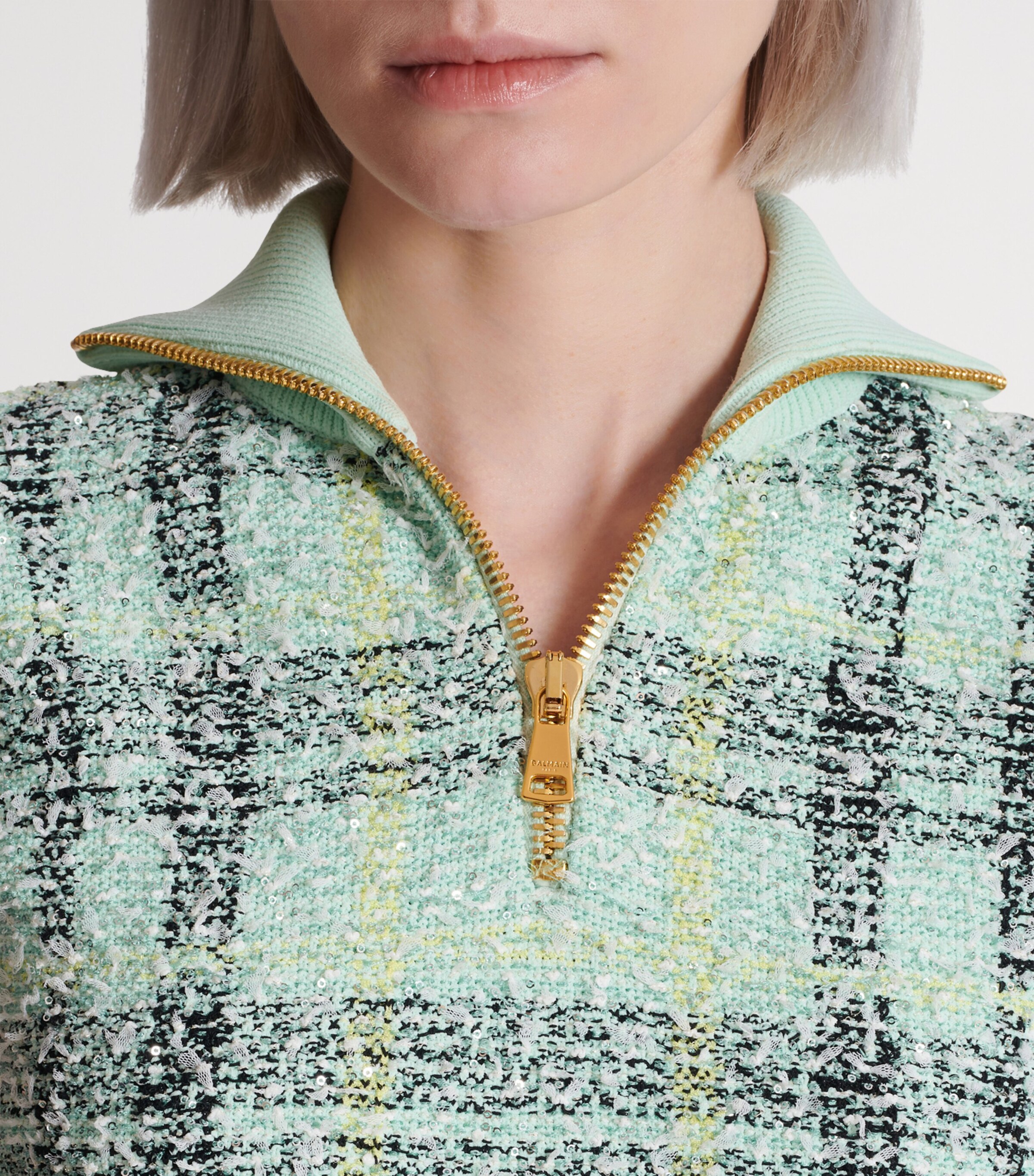 Tweed Embellished Plaid Top ULM VERT/JAUNE/NOIR Image 8