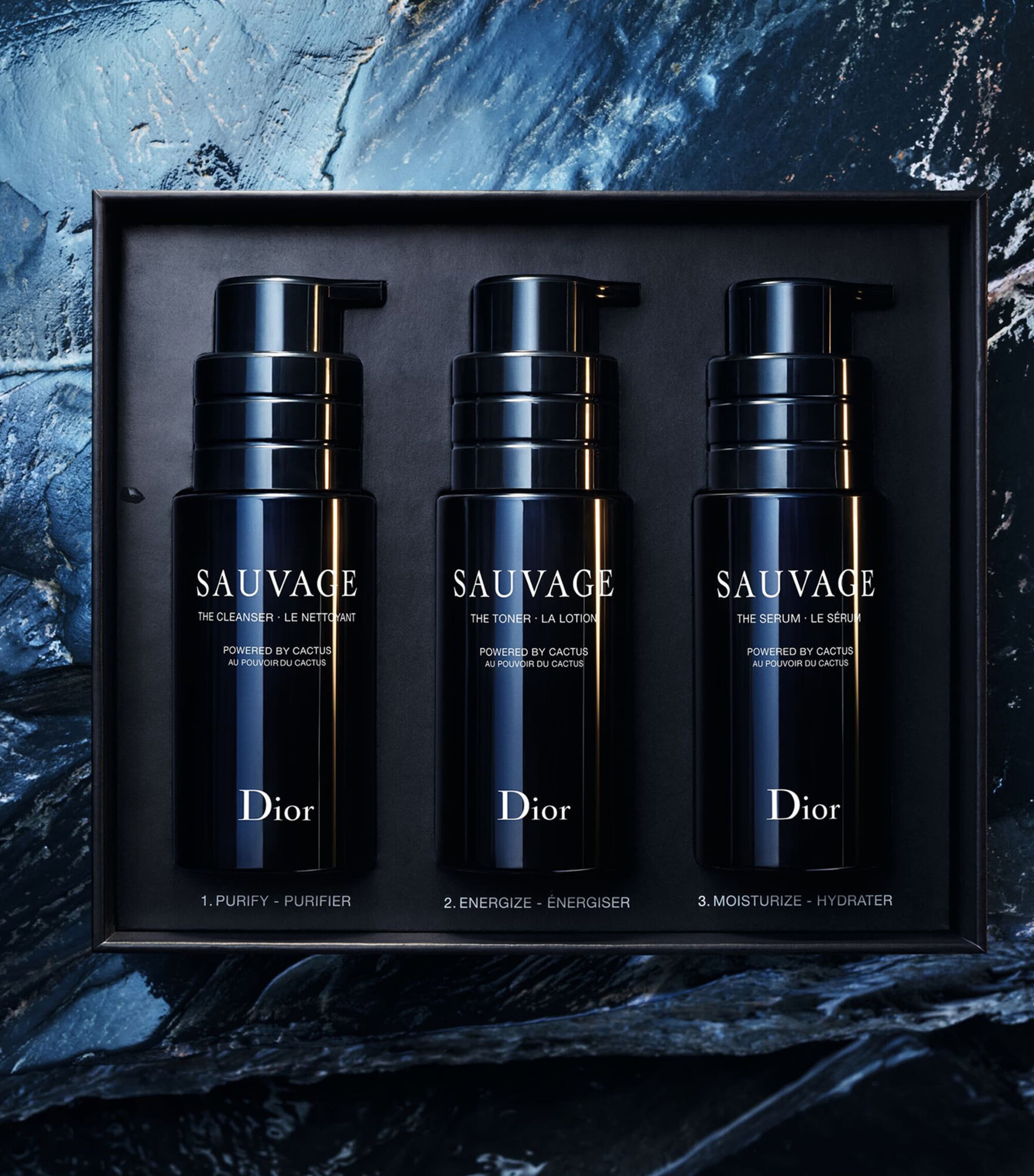 Dior Sauvage スキンケアセット 45ml x 3 Sauvage Men's Skincare Set: Cleanser, Toner and Serum | DIOR US