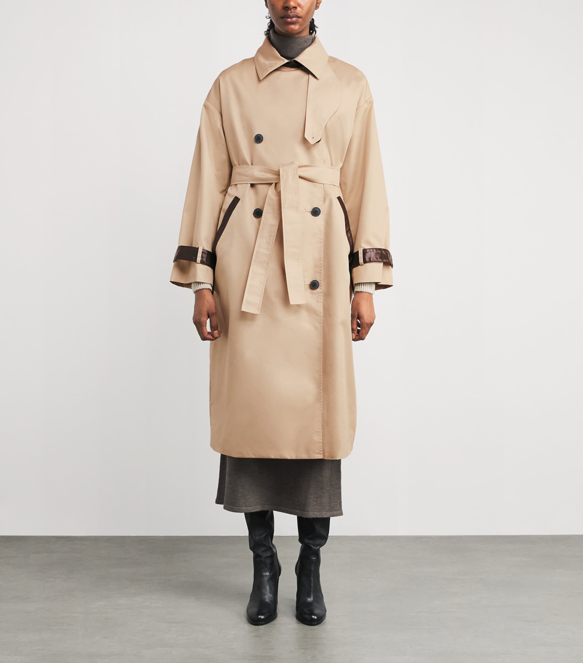 Sheepskin-Trim Trench Coat BEIGE Image 3