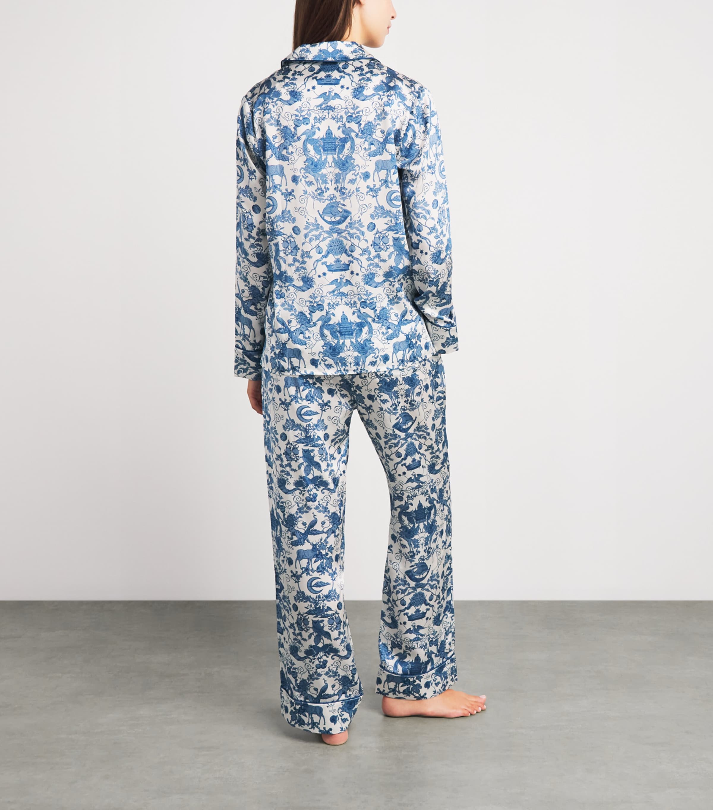 Harrods Womens Silk Menagerie Pyjama Set Blue Image 5