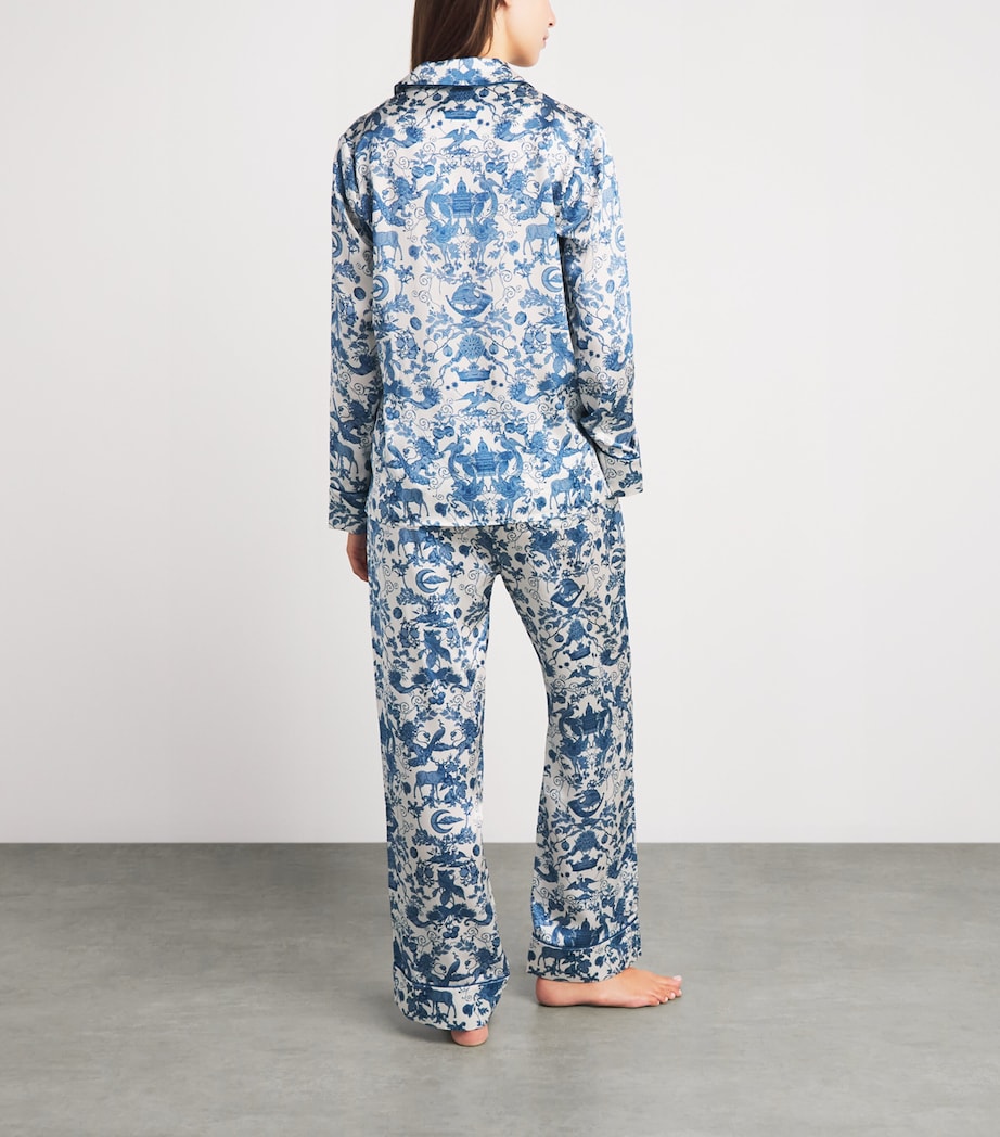 Harrods Womens Silk Menagerie Pyjama Set Blue Image 5