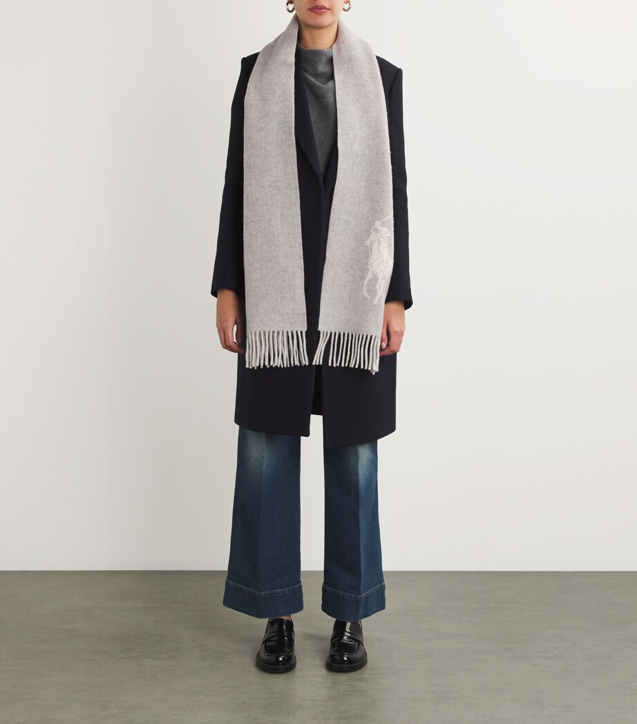 Wool Polo Pony Scarf FAWN GREY HTHR/CREAM Image 2