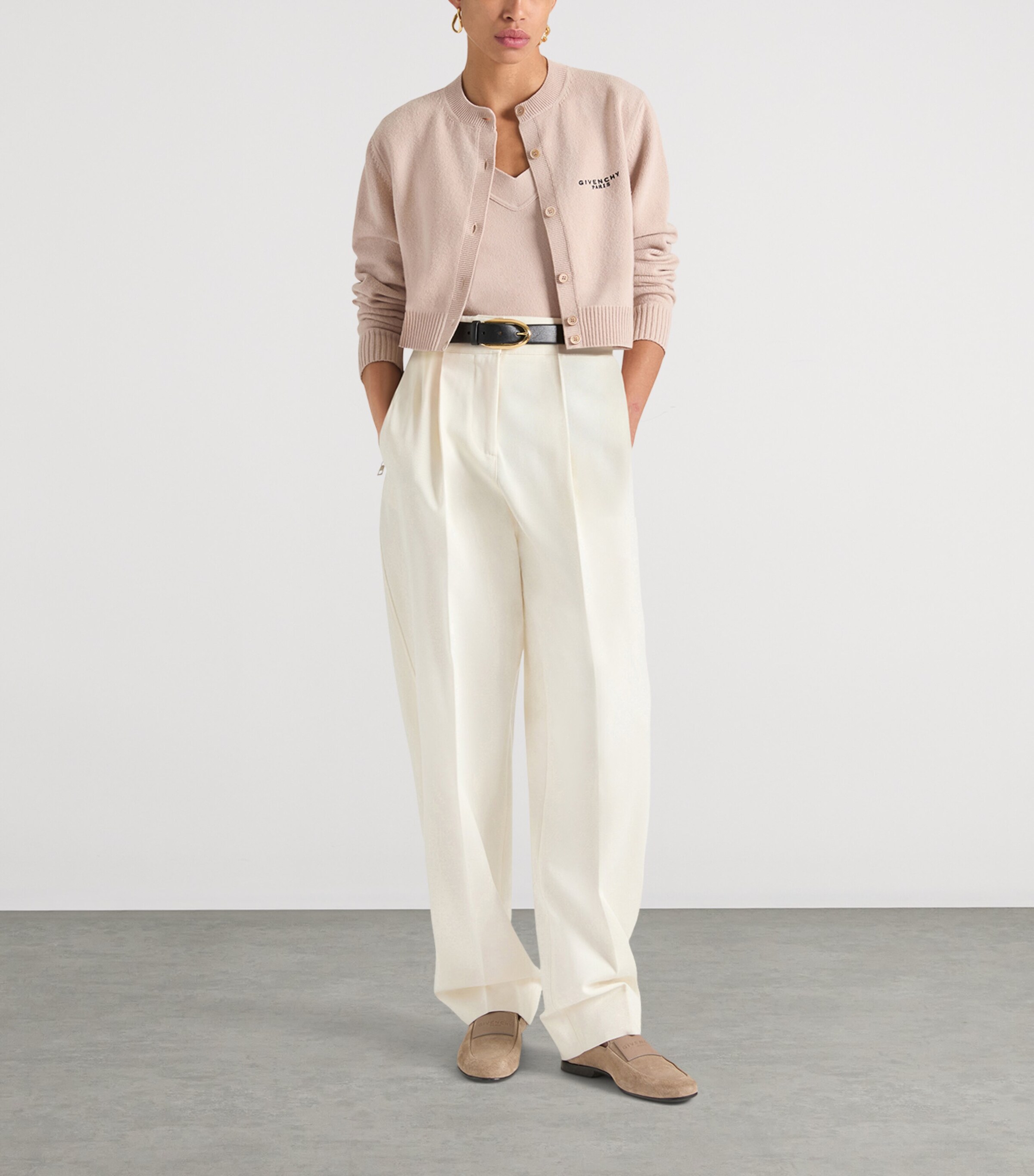 Givenchy Womens Wool and Cashmere Logo Cardigan Powder Image 2