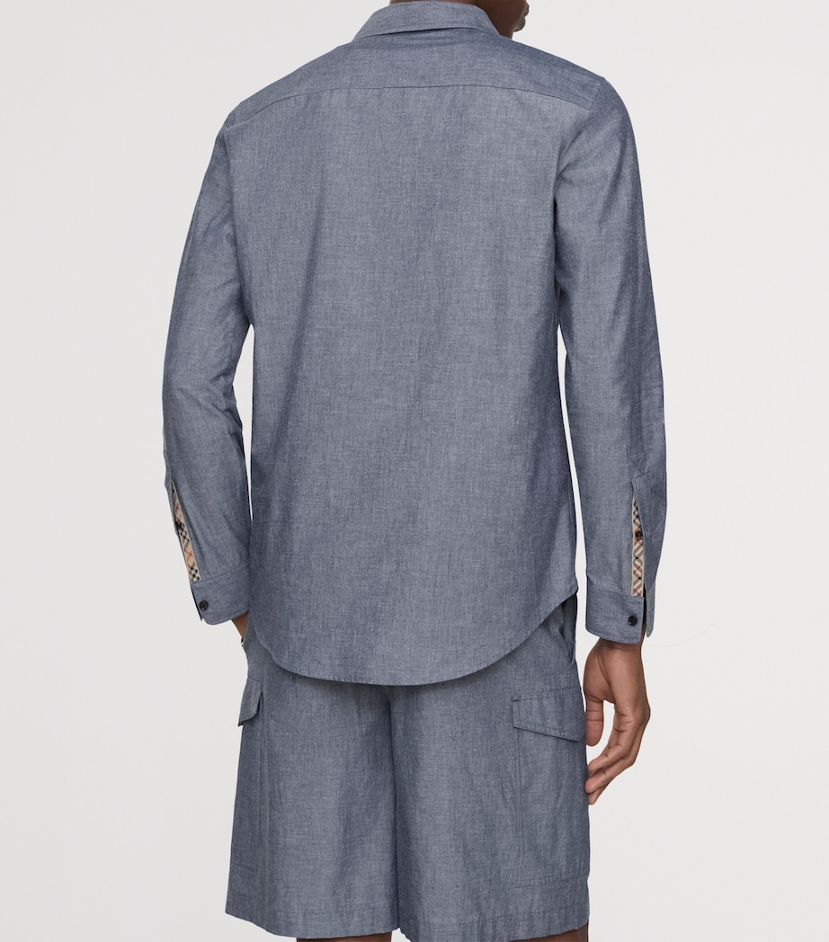 Burberry Mens Cotton-Blend Chambray EKD Shirt Bright Navy/chlk Wht Image 3