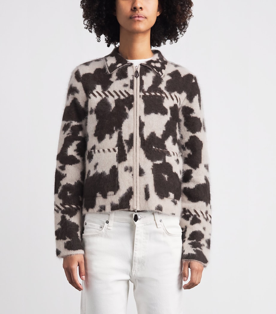 Guest In Residence Womens Cashmere Cow Grizzly Zip-Up Cardigan Oatmeal/burnt Cocoa Image 4