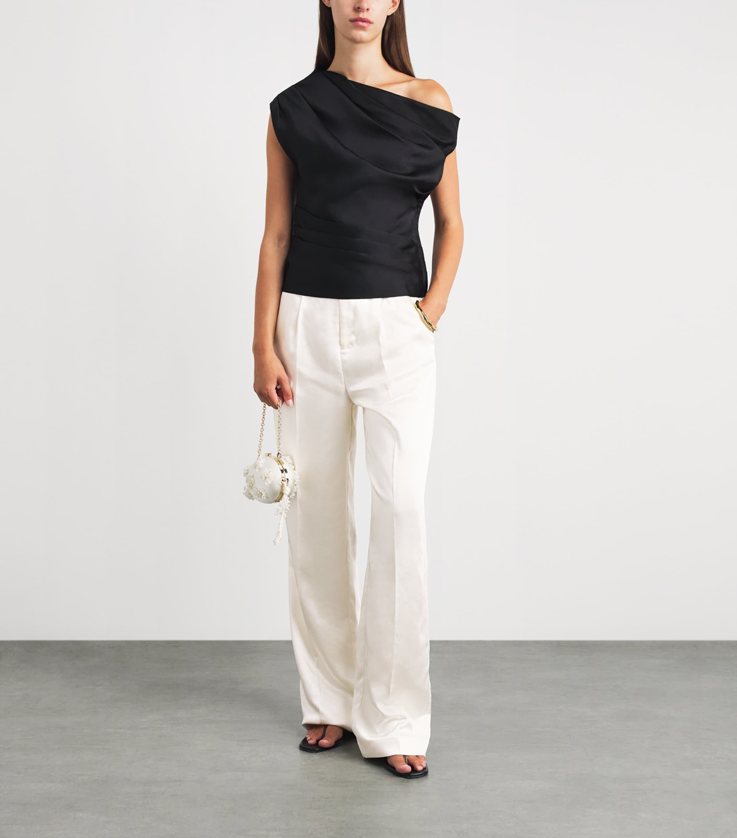 Self-Portrait Womens Satin Wide-Leg Trousers Cream Image 2