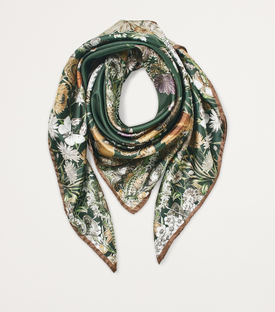 Silk Botanical 'A' Print Scarf RACING GREEN Image 3