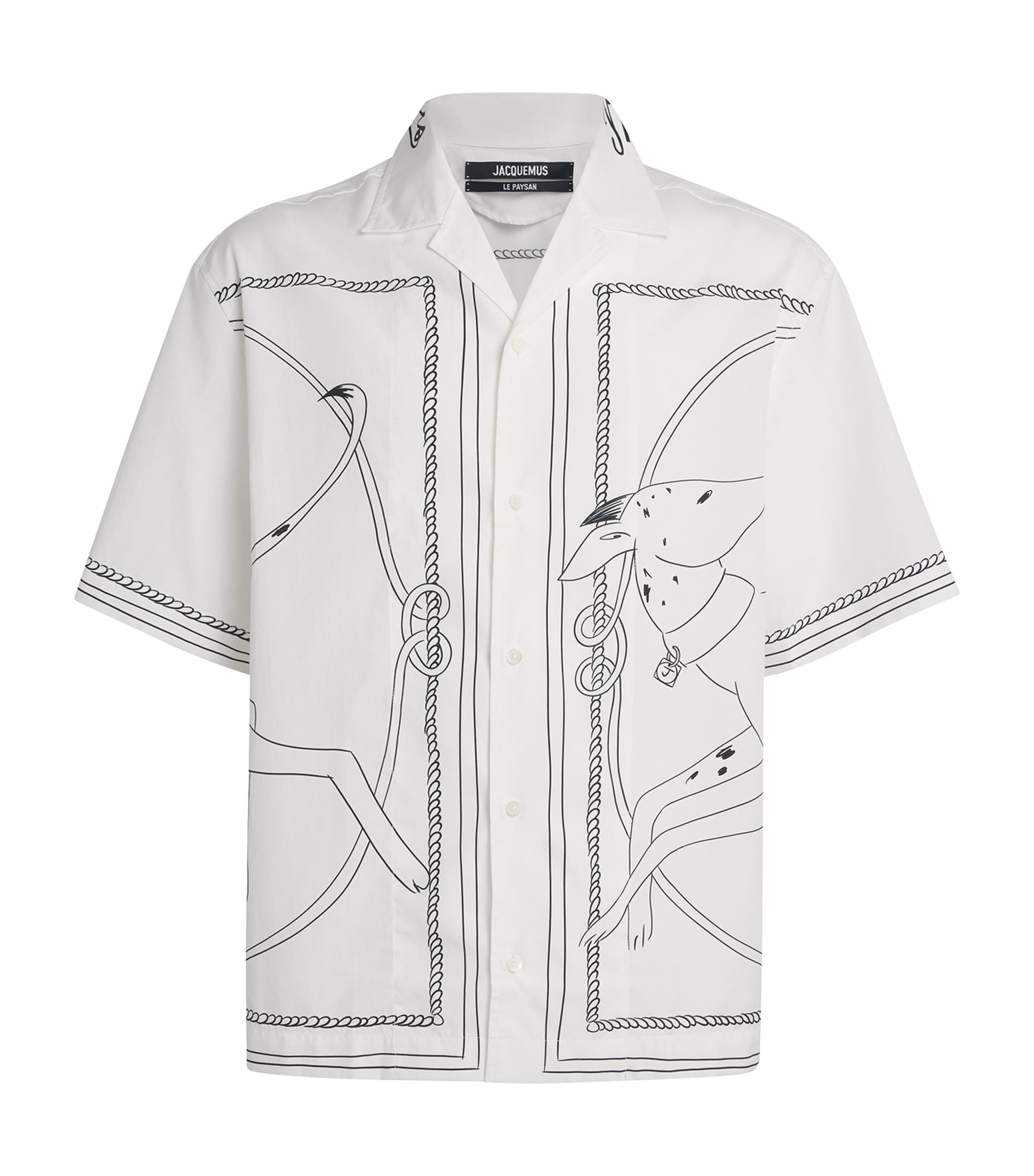 Jacquemus Dog Embroidered Collar Graphic Print Shirt In White