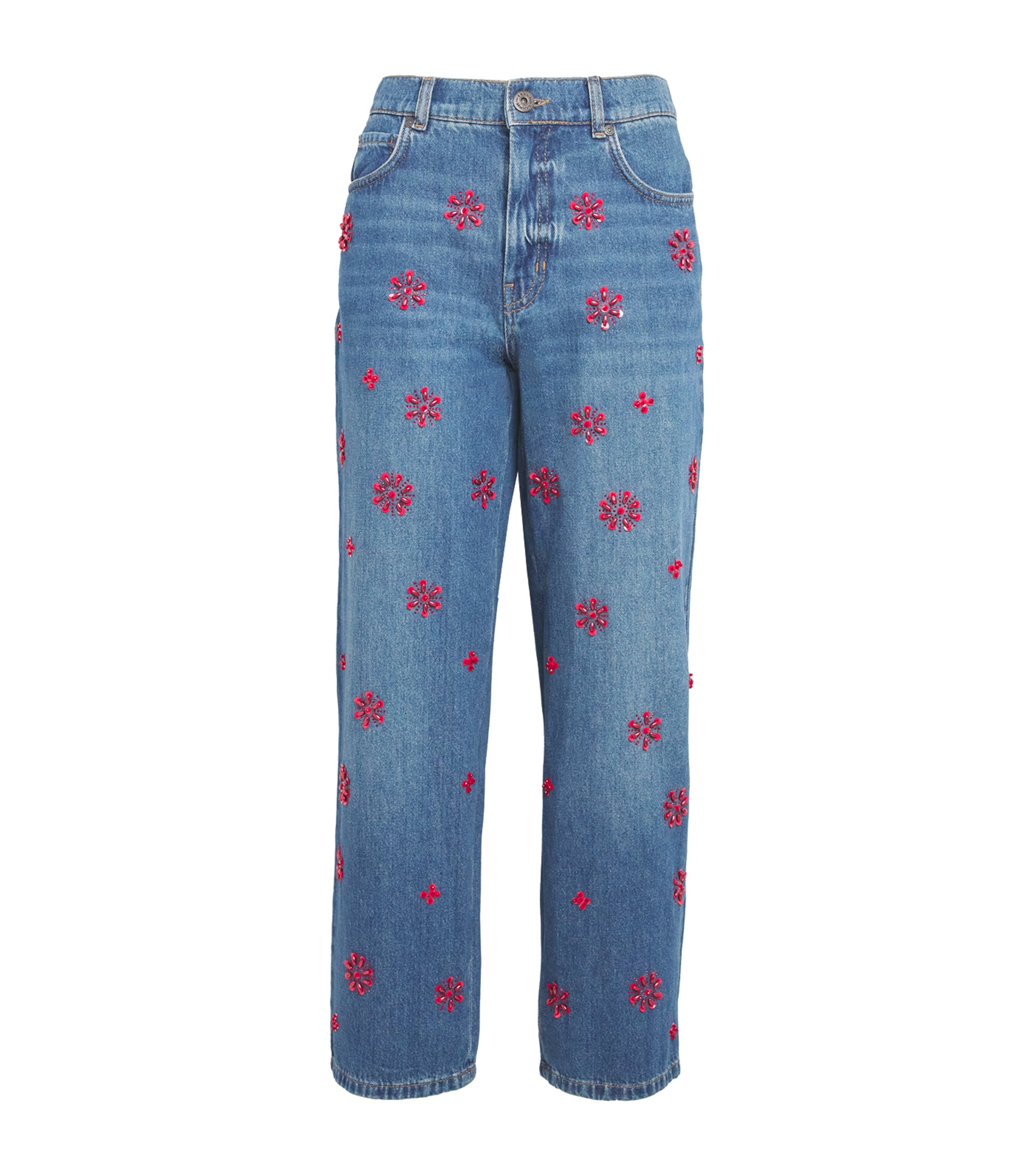 Weekend Max Mara Crystal-embellished Cropped Straight Jeans In Navy