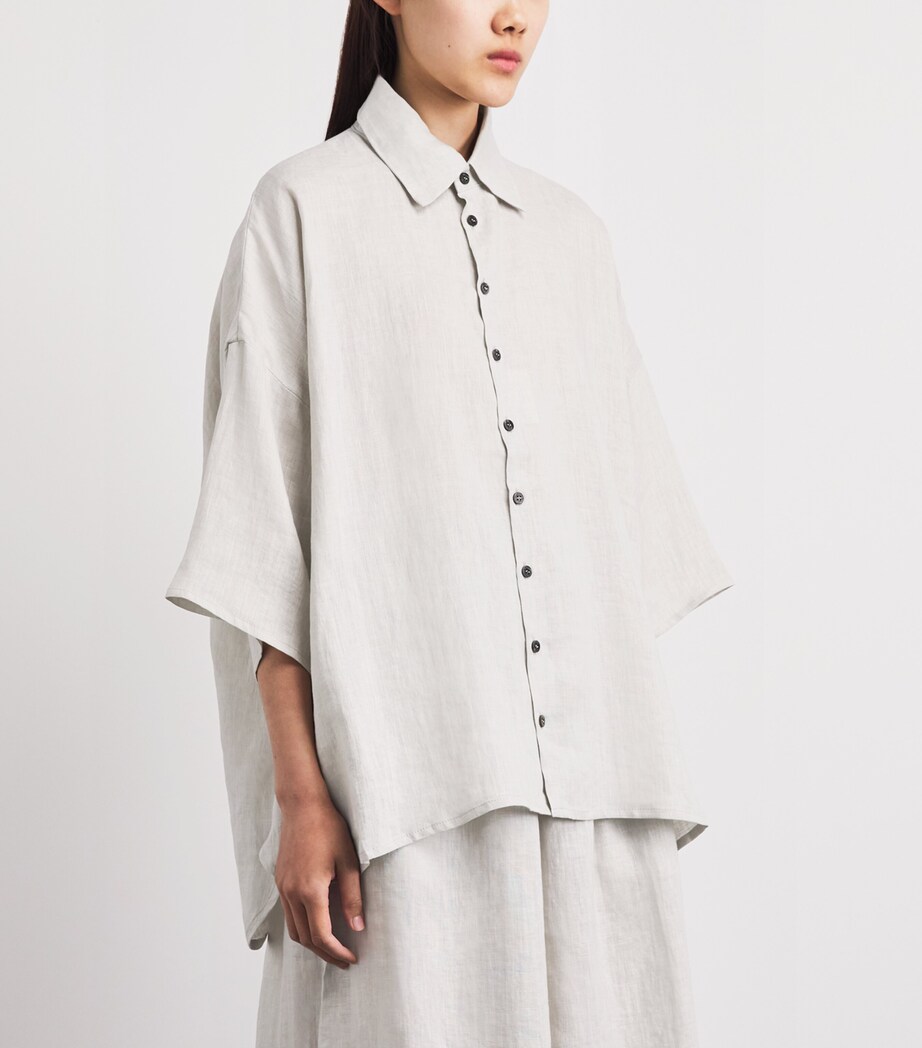 Eskandar Womens Linen Relaxed Shirt Silvertint Image 4
