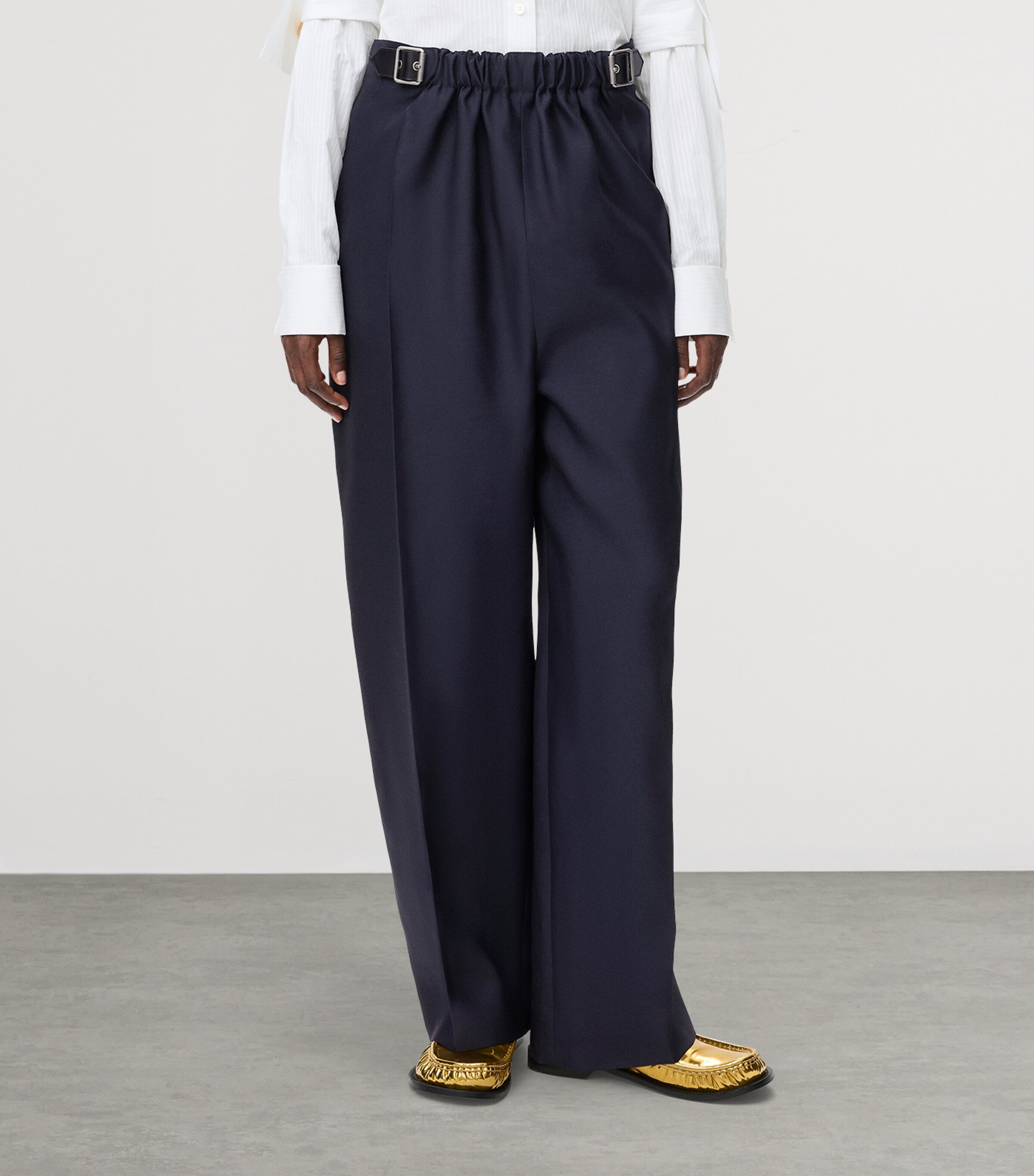 Buckled Wide-Leg Trousers NAVY BLUE Image 3