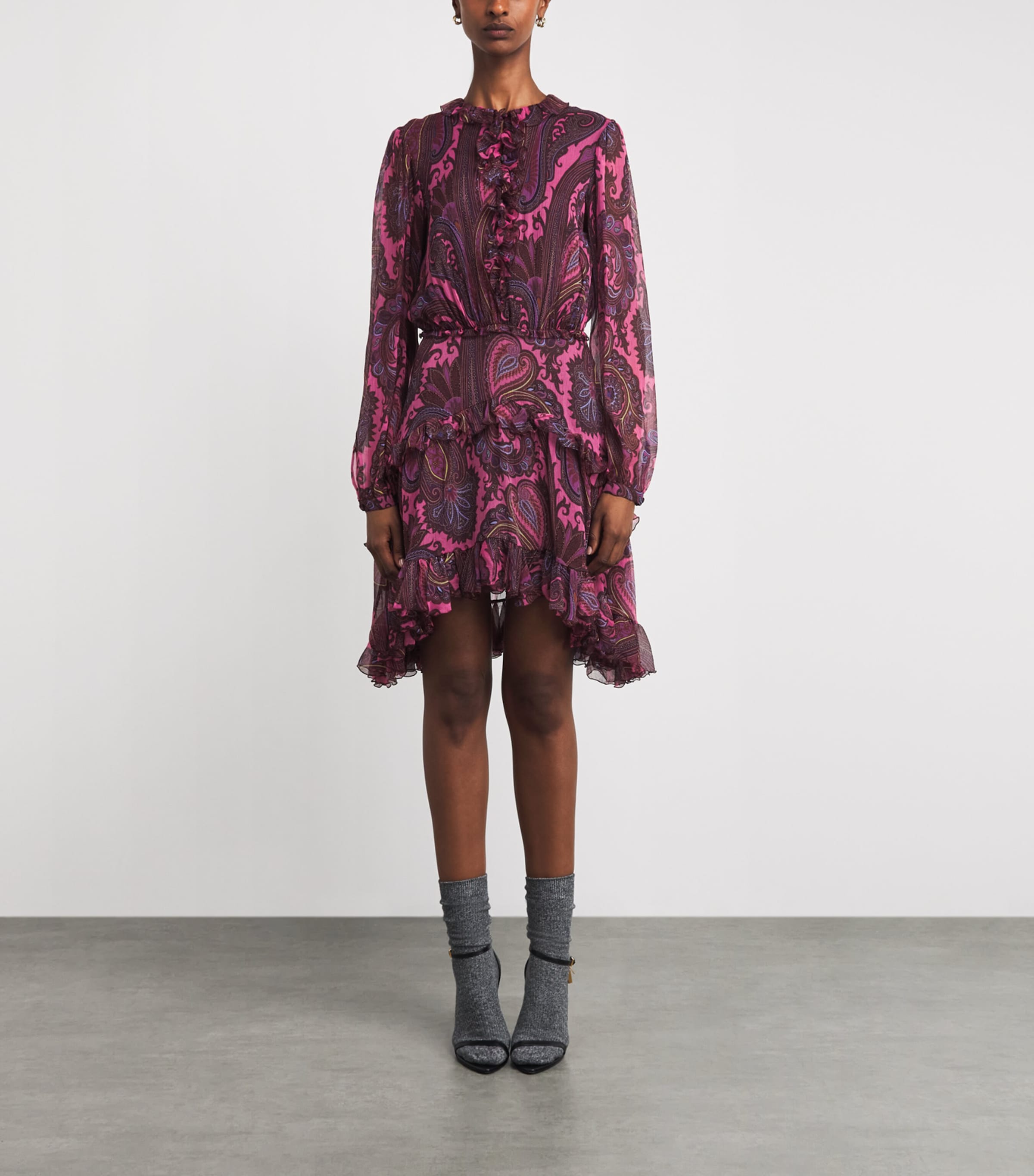 Etro Womens Silk Chiffon Paisley Mini Dress Print/pink Bs Image 3