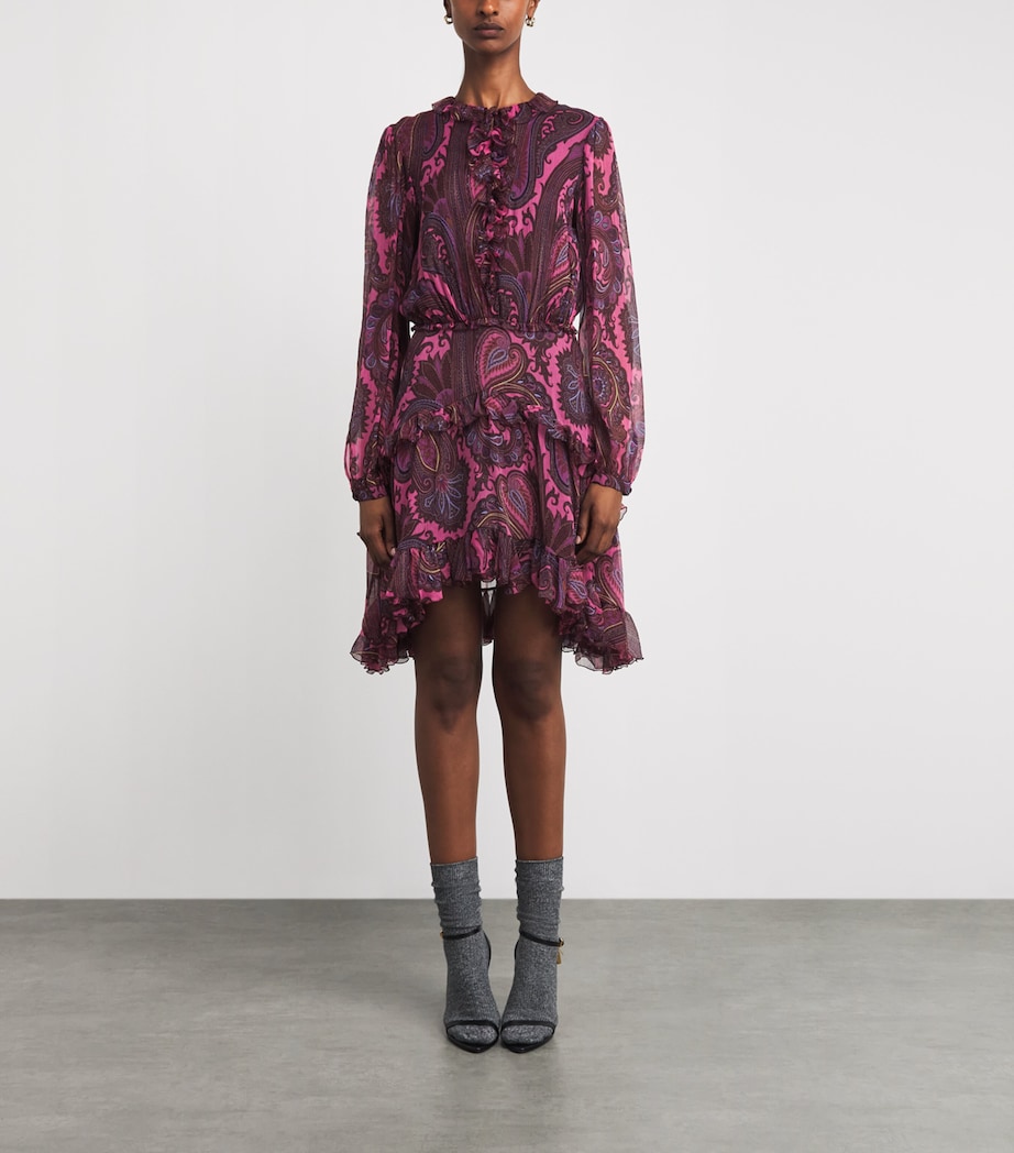 Etro Womens Silk Chiffon Paisley Mini Dress Print/pink Bs Image 3