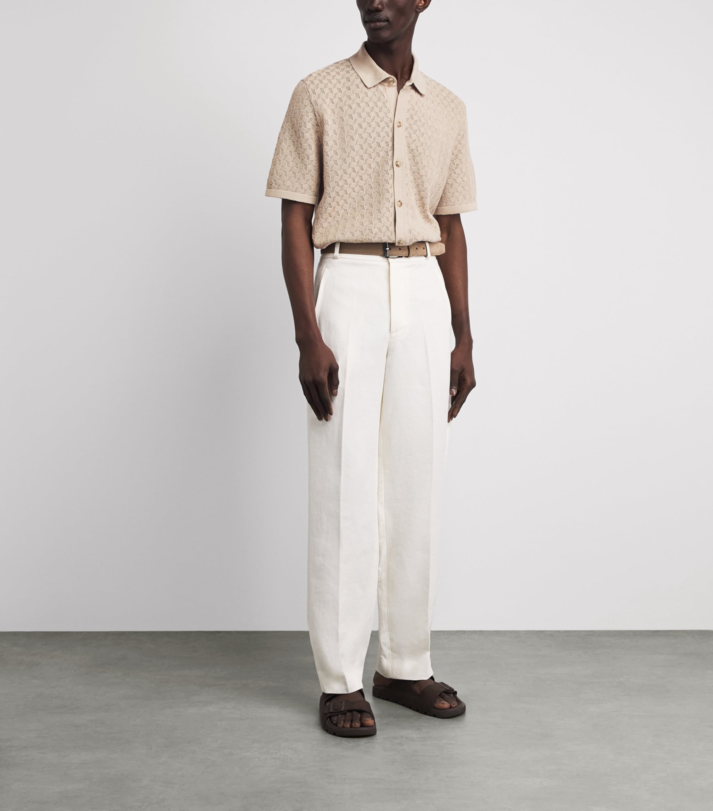 BOSS Mens Jacquard Short-Sleeve Shirt Open Beige Image 2