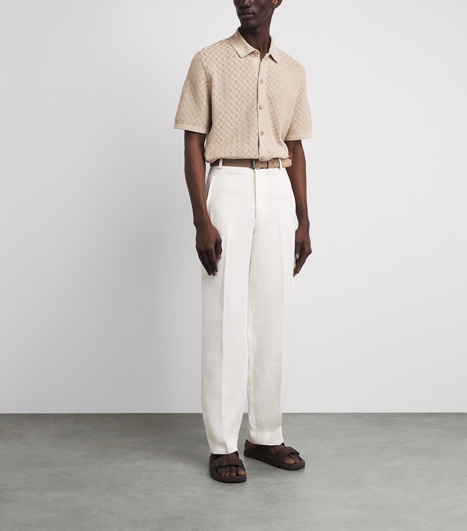 BOSS Mens Jacquard Short-Sleeve Shirt Open Beige Image 2