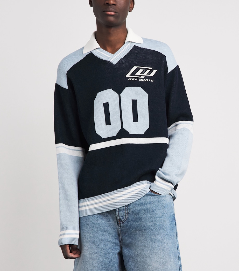 Off-White Cotton Oversized Polo Sweater Black Image 4