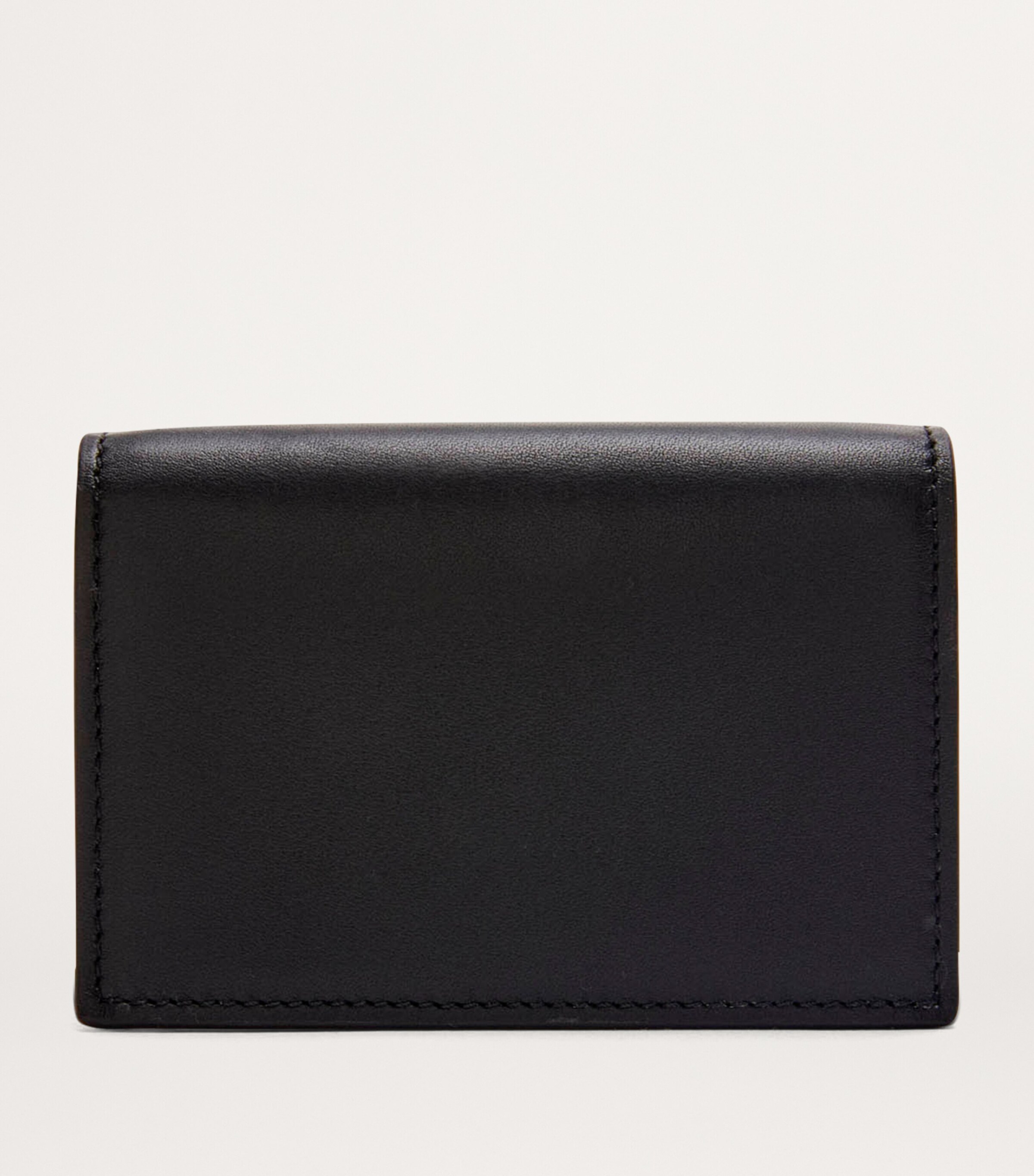 Leather Bifold Slim Card Holder BLACK/DARK KHAKI Image 4