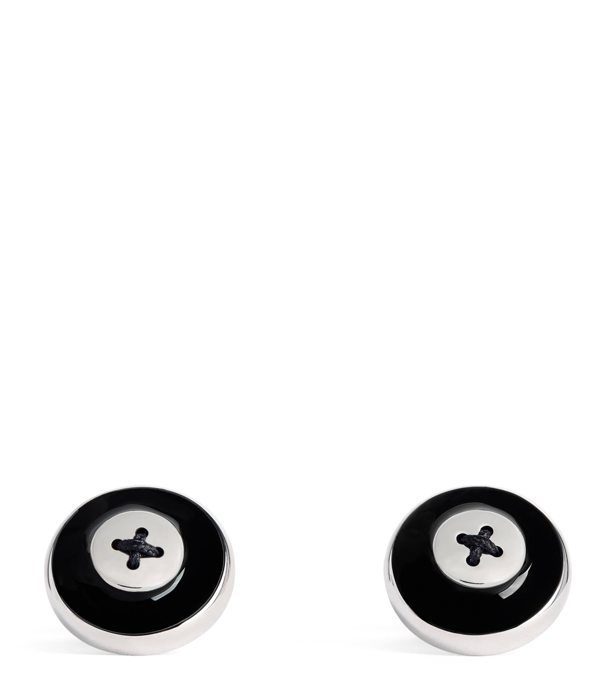 Babette Rhodium-plated Enamel Button Cufflinks In Black