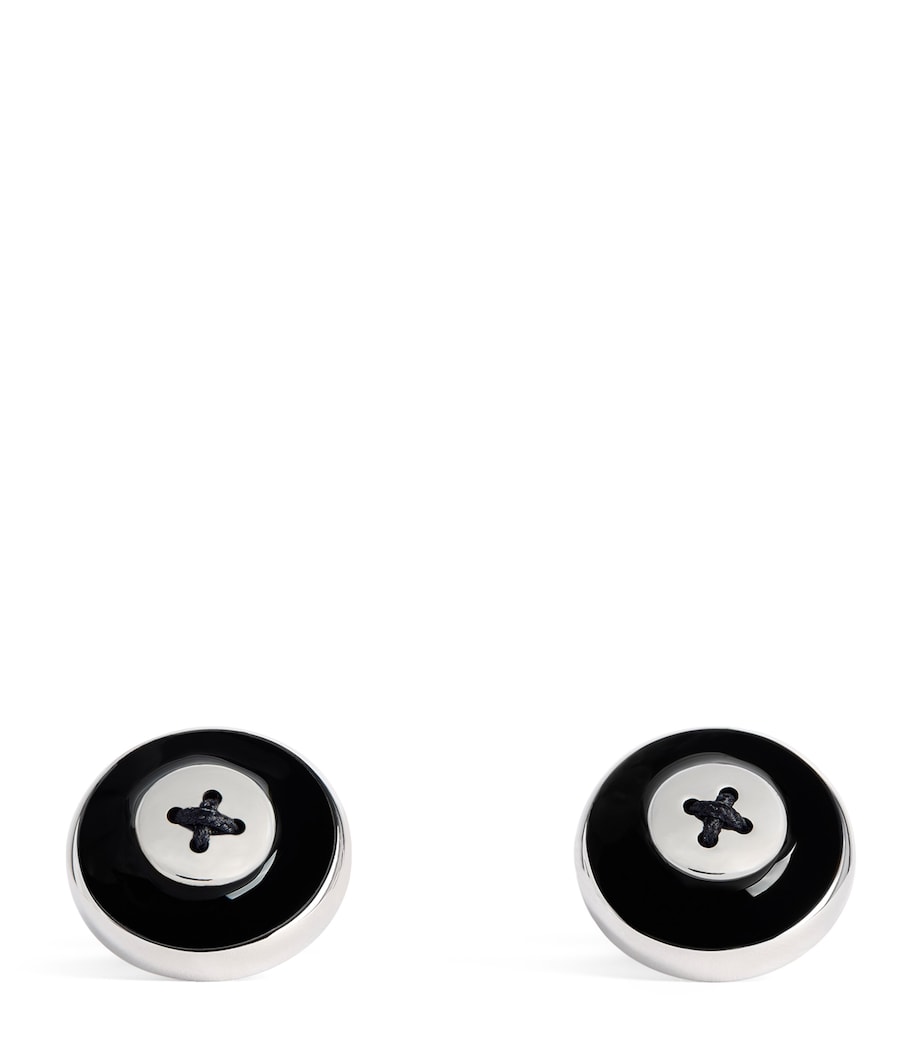Rhodium-Plated Enamel Button Cufflinks BLACK Image 1