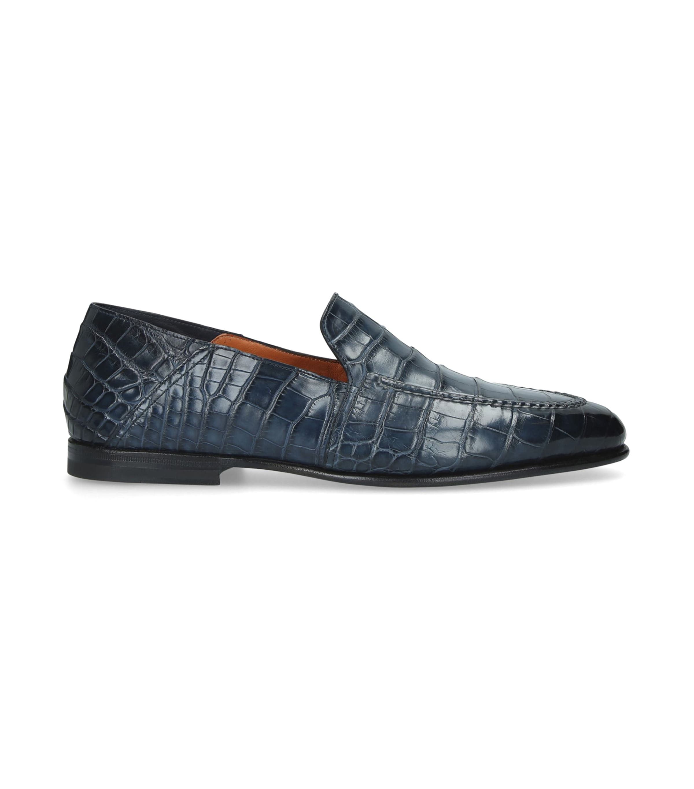 Santoni Mens Crocodile Carlos Loafers Navy Image 3