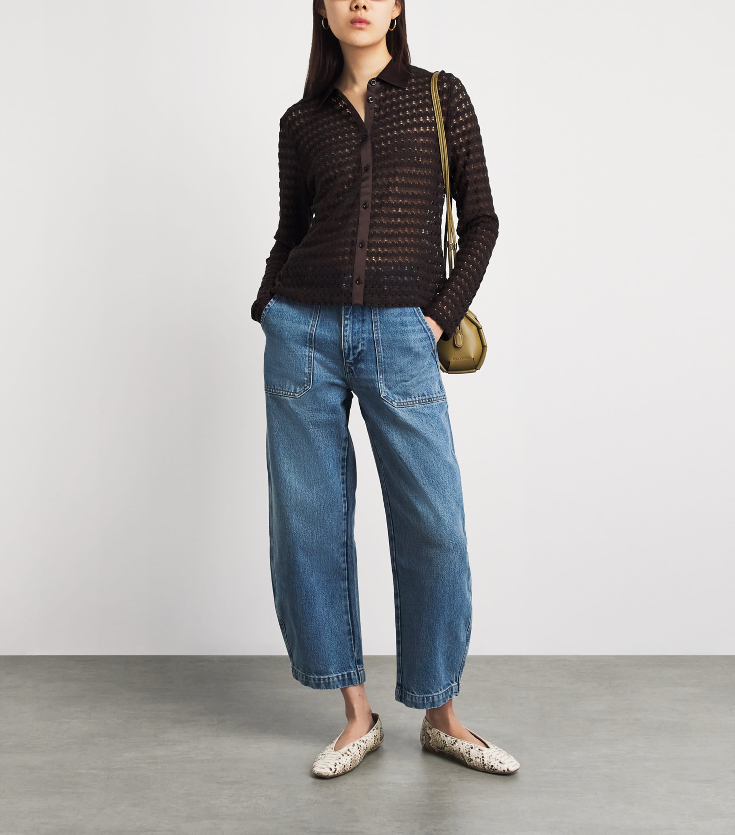 FRAME Womens Satin-Collar Bubble-Stitch Shirt Chestnut Image 2