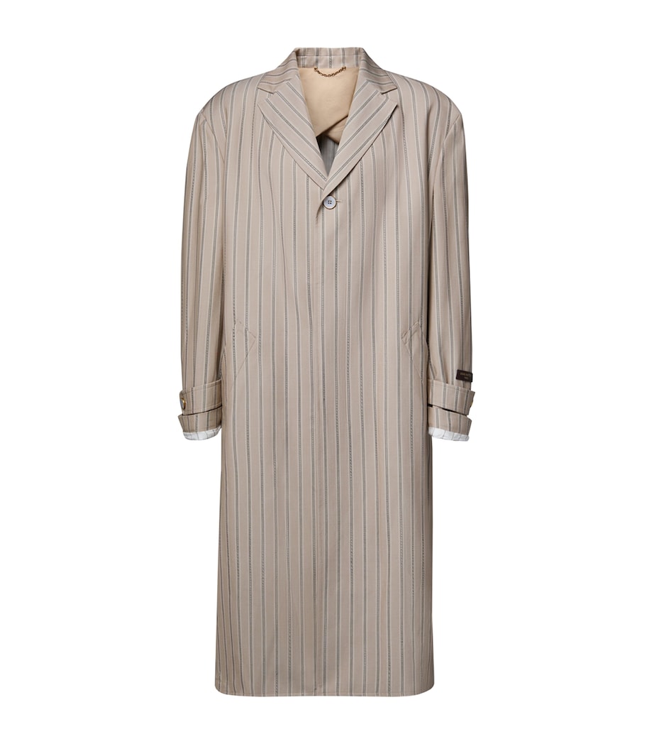 LOUIS VUITTON Mens Wool-Silk Stripe Overcoat Camel Brown Image 1