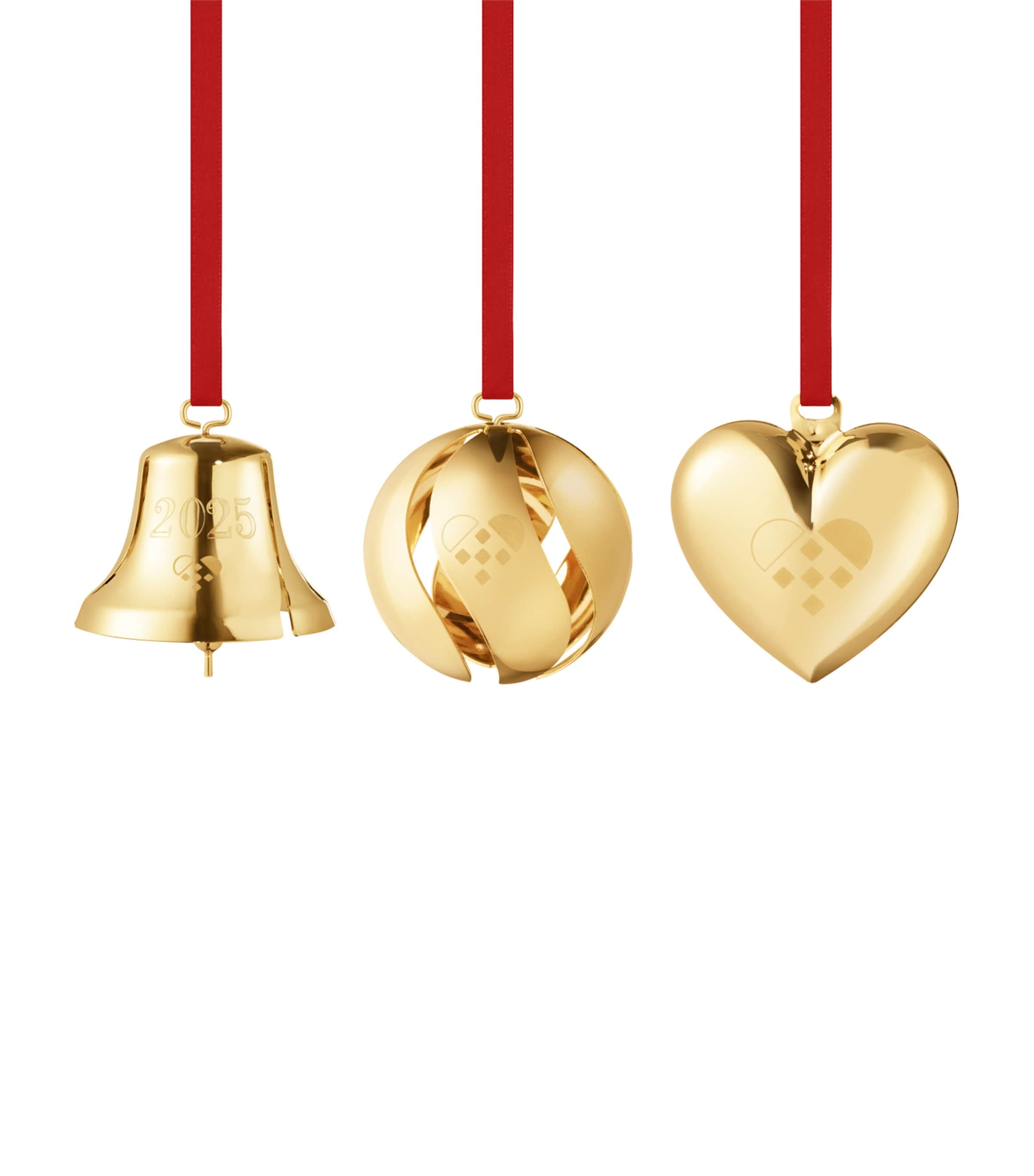 Georg Jensen Set Of 3 Gold-plated Tree Decorations In Gold