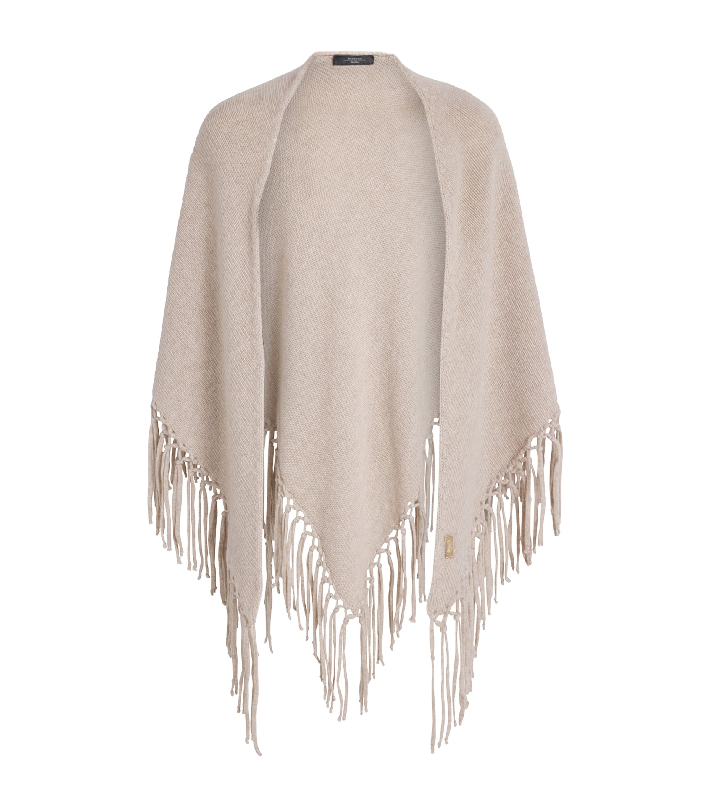 Weekend Max Mara Virgin Wool Fringed Shawl In Sand